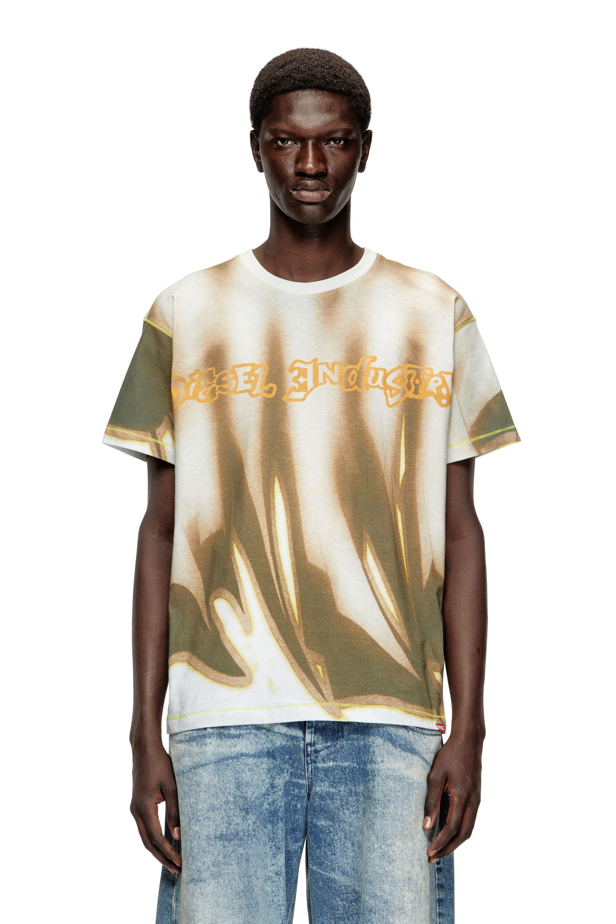 Diesel - T-NORM-SHOW, Man's T-shirt with graffiti print in Green/Grey - 1