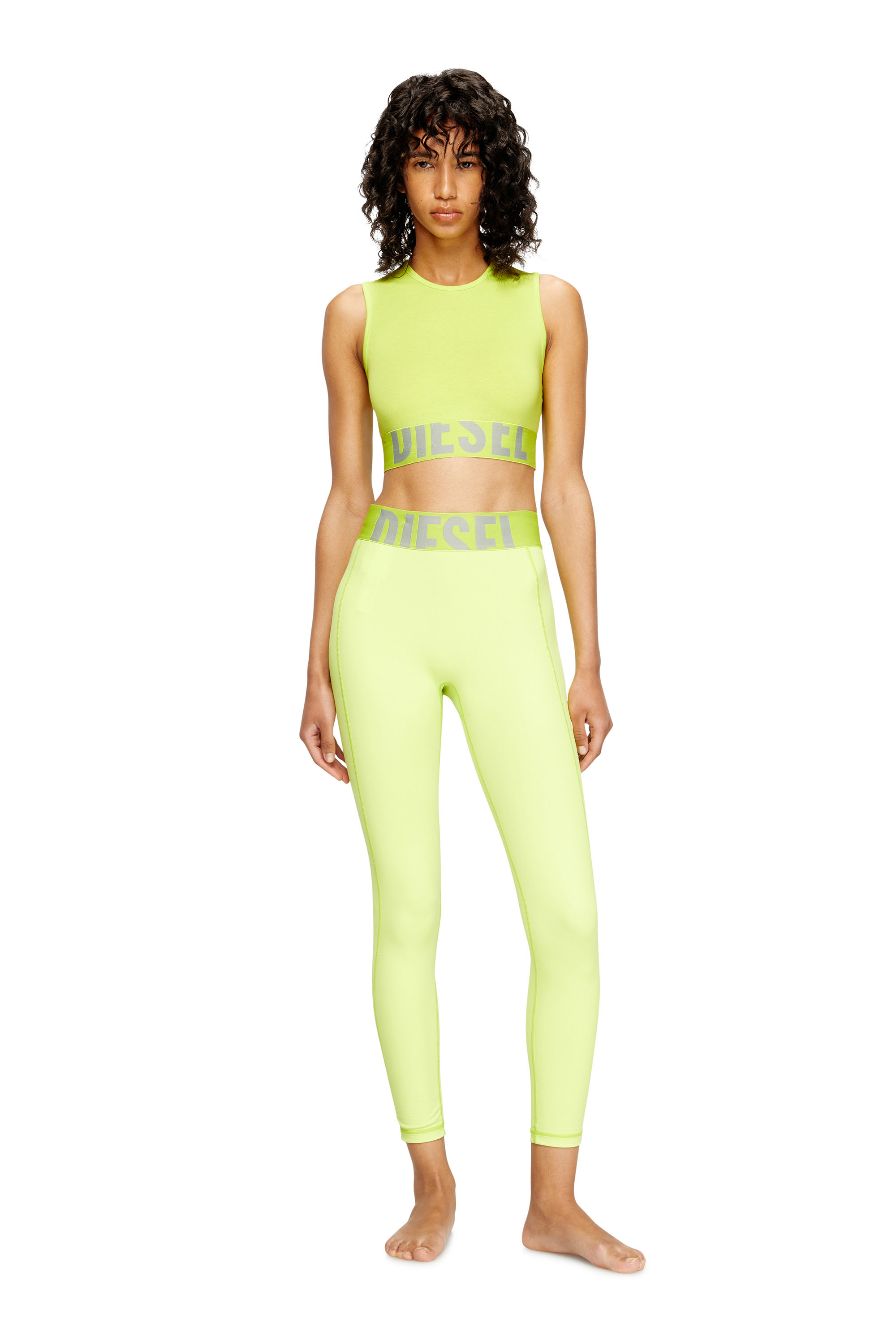 Diesel - ADELINE-D-POP, Woman's Microfibre leggings with cut-off logo in Green Fluo - 1