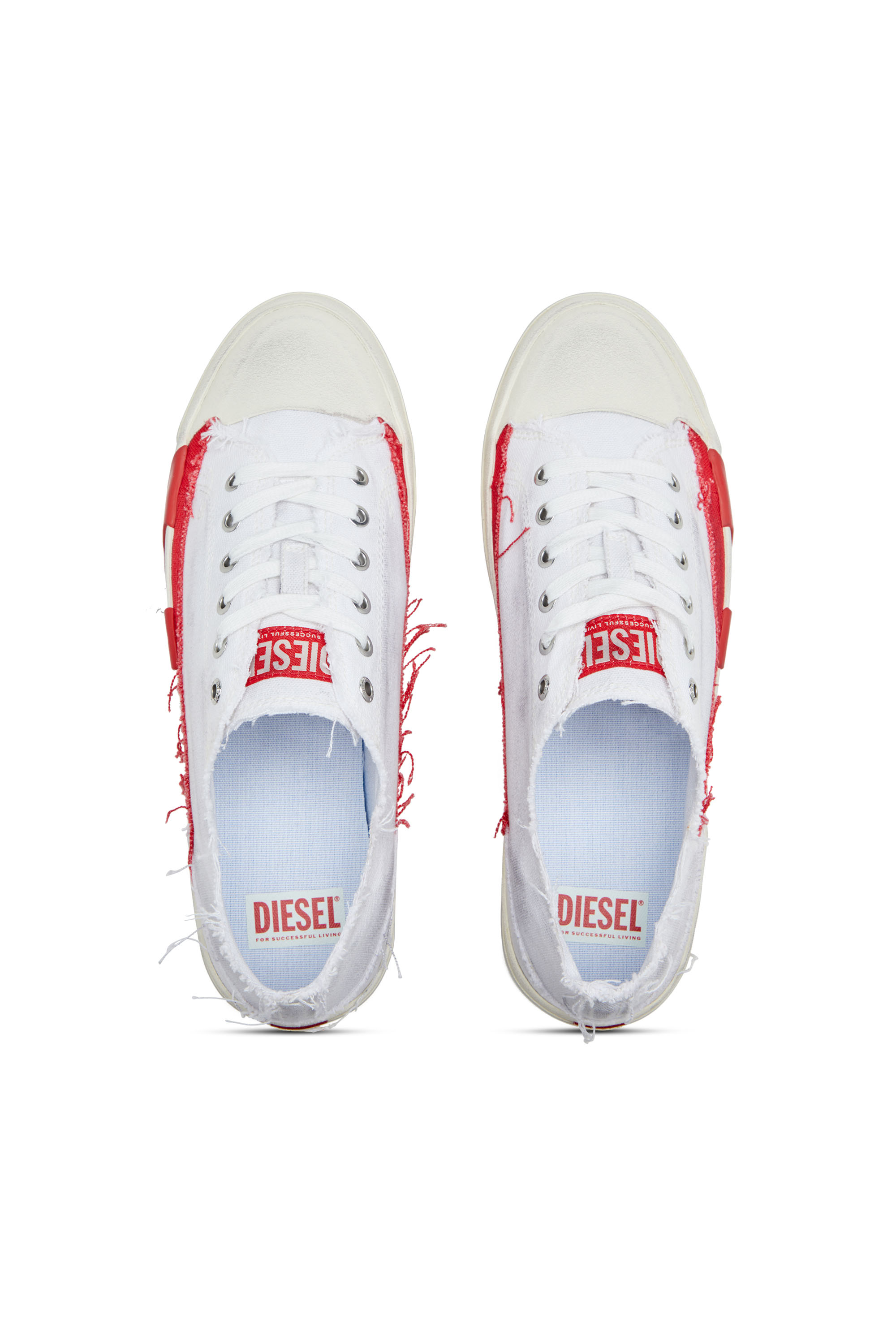 S-D-VERSE LOW, White/Red Diesel - S-D-VERSE LOW, Man's S-D-Verse-Dirty-effect canvas sneakers in White/Red - 4