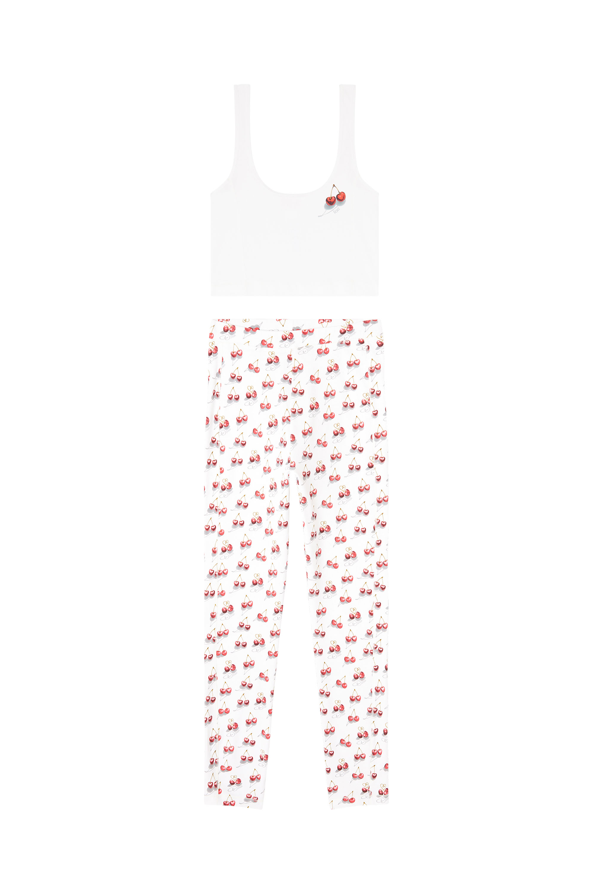 Diesel - SET-ABIGAIL-GFT, Woman's Cherry print pyjama set in stretch cotton in White/Red - 4