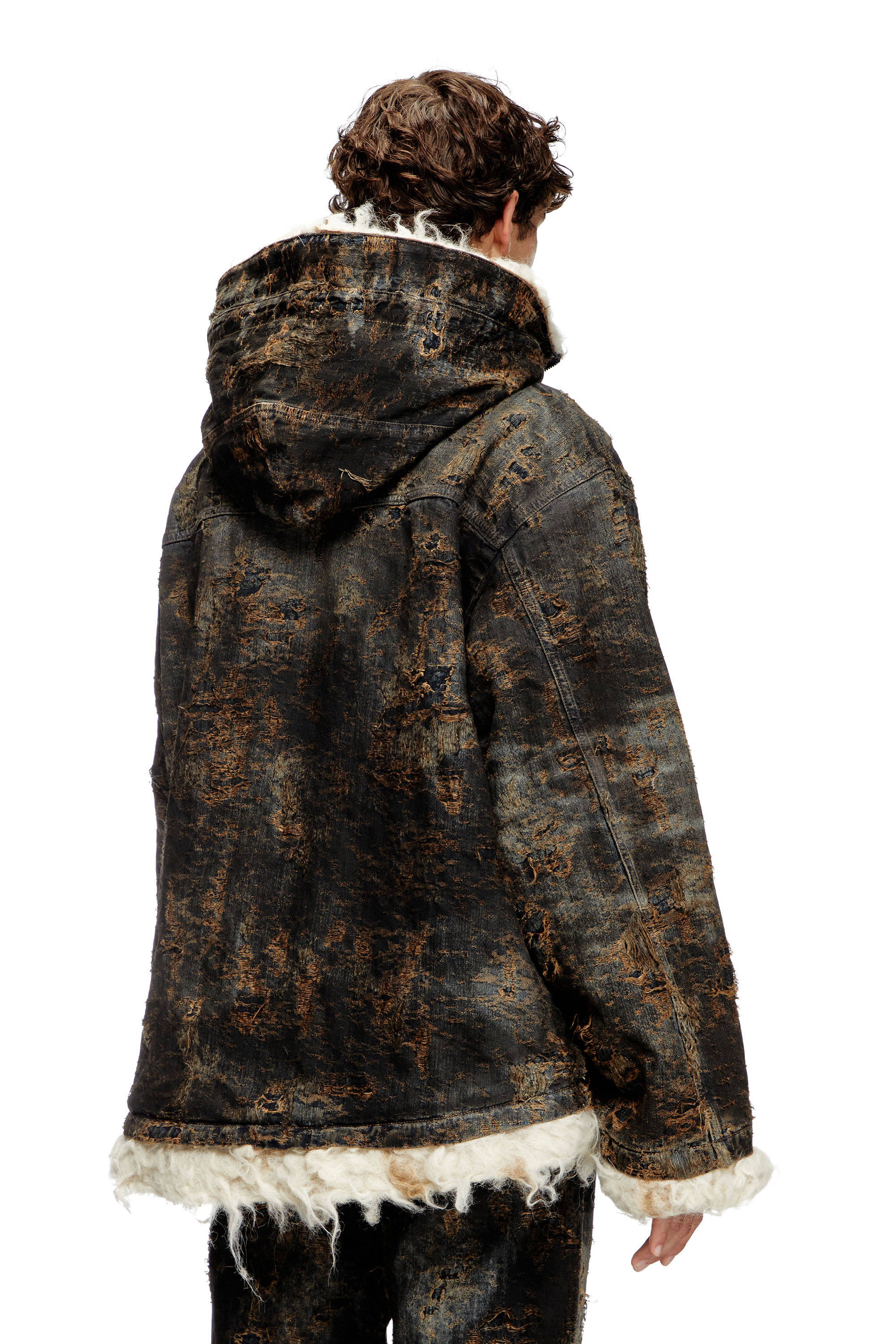 Diesel - D-ARAK-FSF, Unisex's Anorak in coated jacquard denim in Black/Dark grey - 3