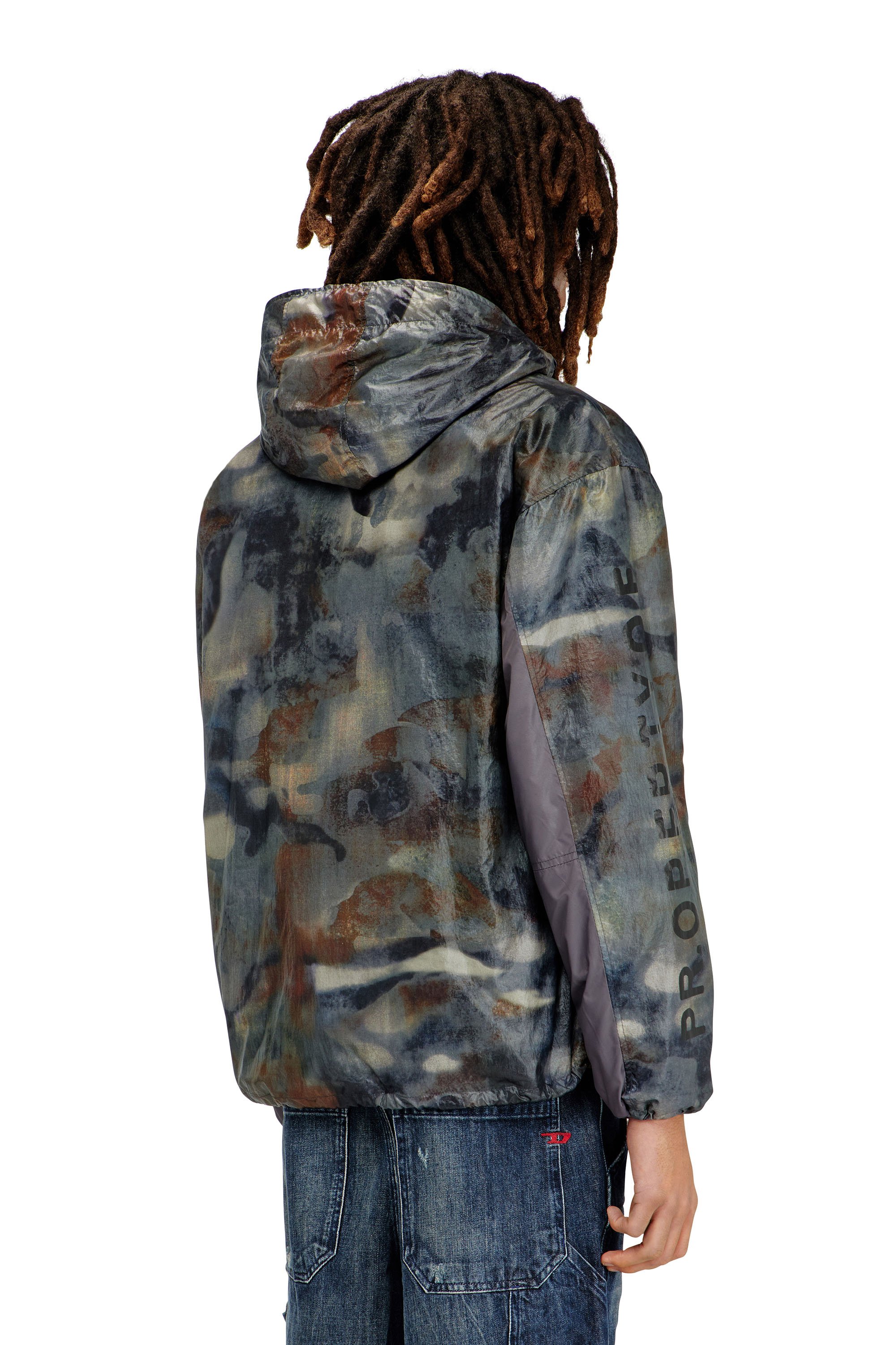 Diesel - J-SQUAD-BMCX, Man's Windbreaker with abstract print in Blue/Brown - 4