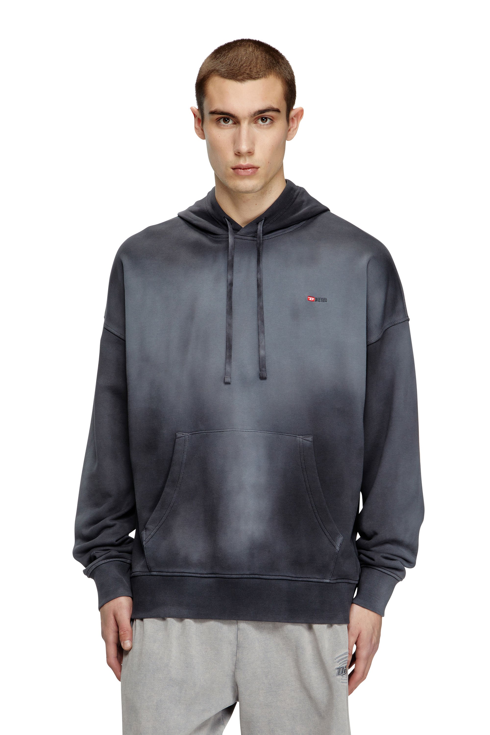 Diesel - S-ROB-HOOD-R2, Man's Faded hoodie with micro-logo embroidery in Black - 1