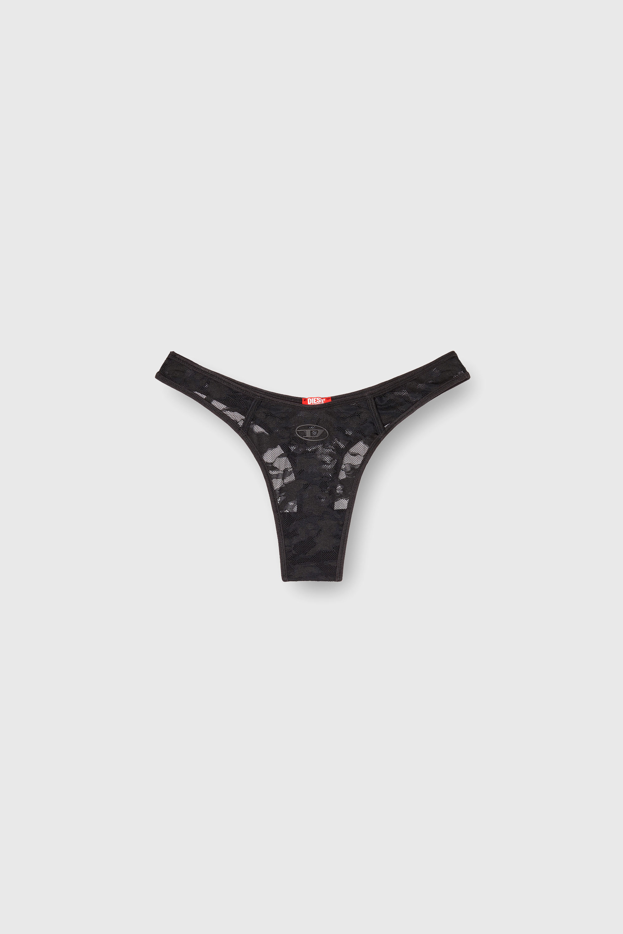 Diesel - MICRO-PUNCHY-UTLT, Woman's Thong in nylon lace with Oval D in Black - 2
