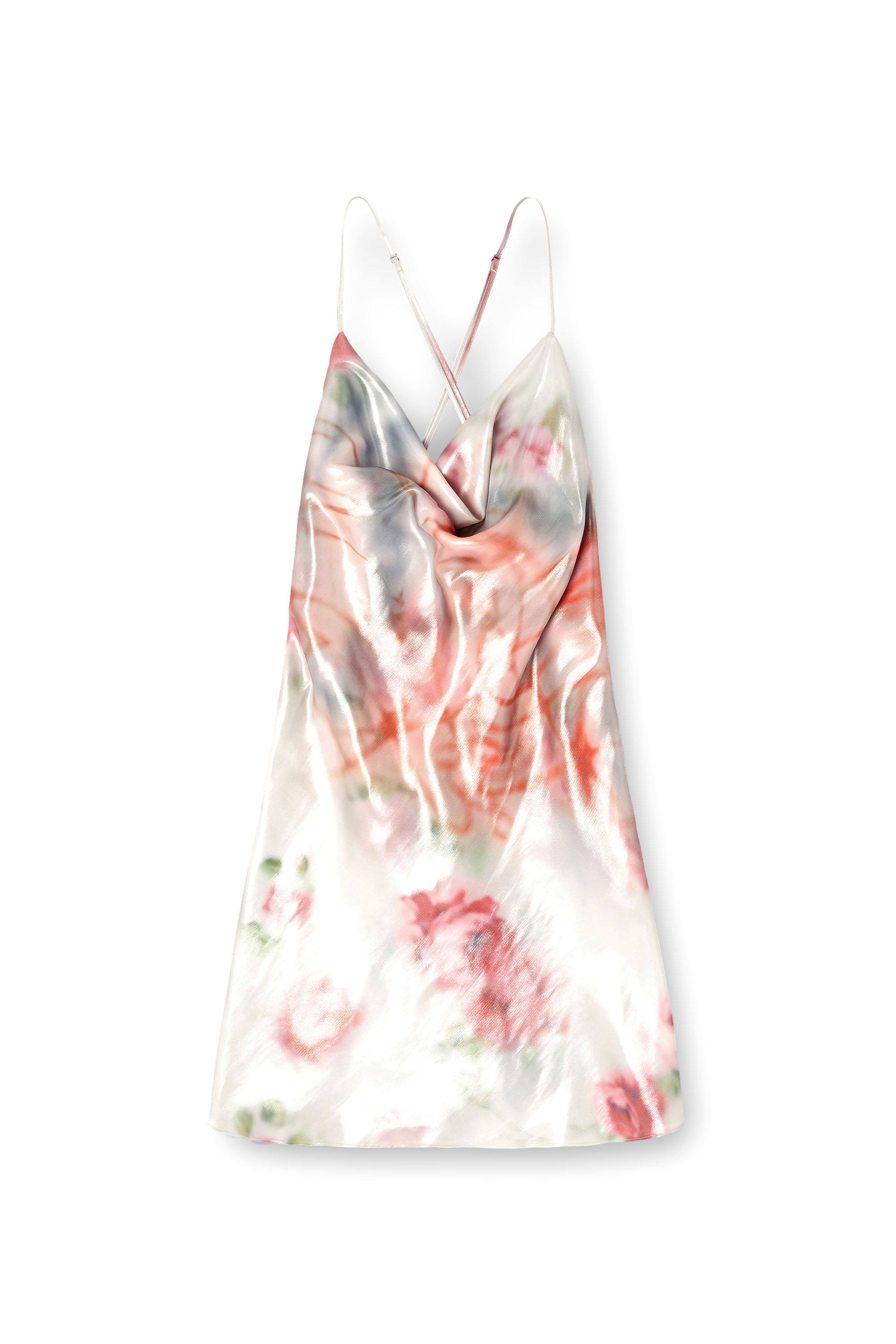 Diesel - D-EBRA-SHORT, Woman's Metallic short dress with blurred rose print in Grey/Pink - 1