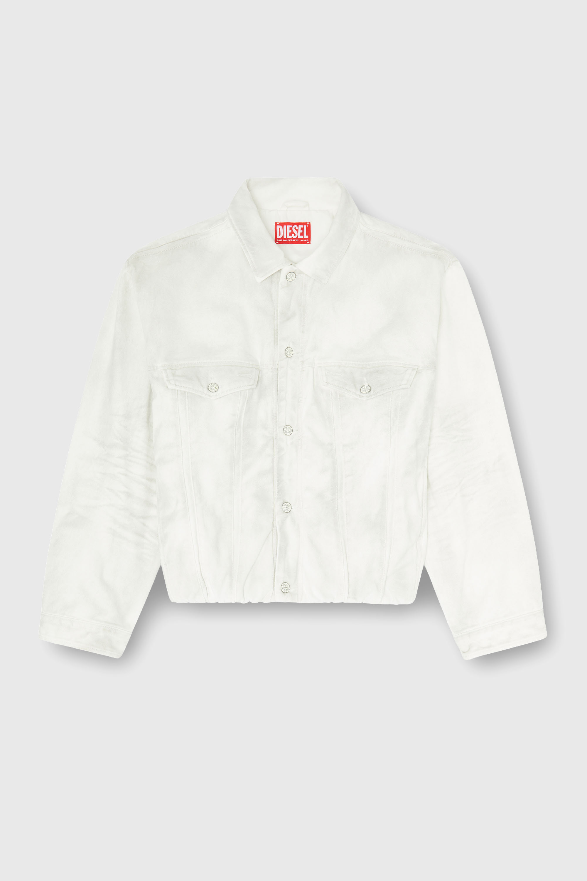 Diesel - D-MORVI-FSJ1, Man's Elasticated trucker jacket in denim in White - 1