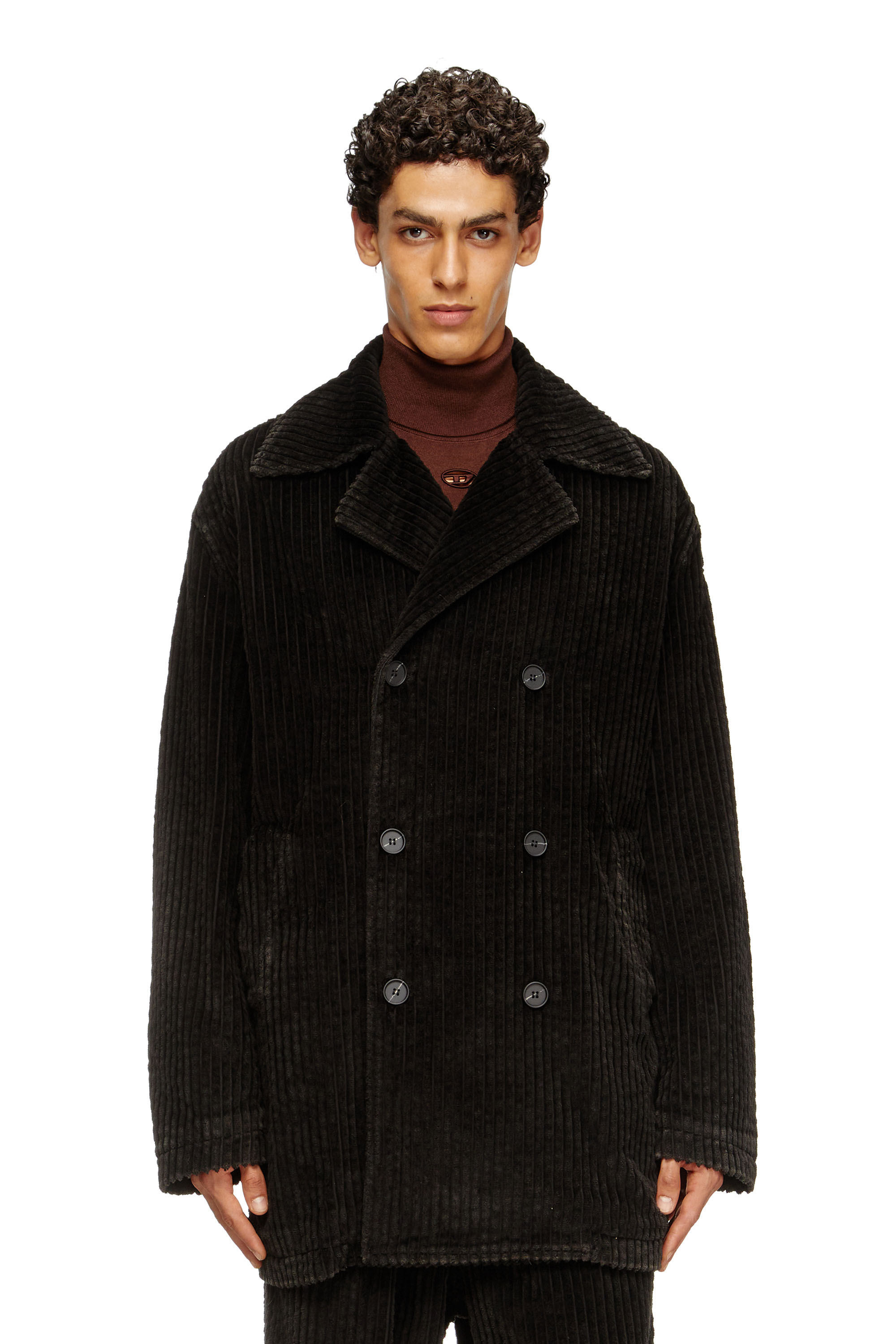 Diesel - W-OTIS, Man's Pea coat in treated corduroy in Brown - 1