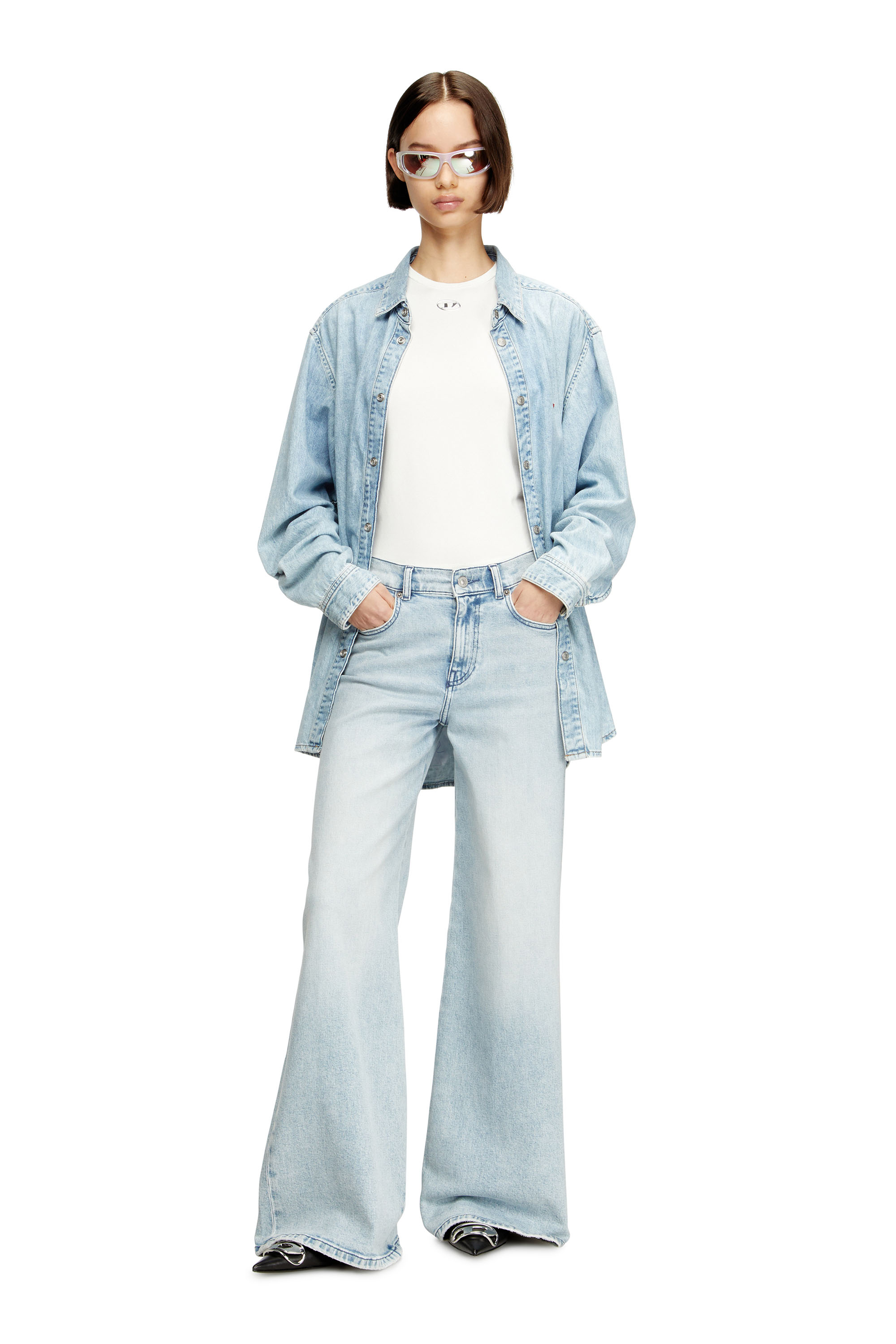 Diesel - T-UNCUTIESLONG-OD, Woman's Slim-fit T-shirt with metallic Oval D in White - 1