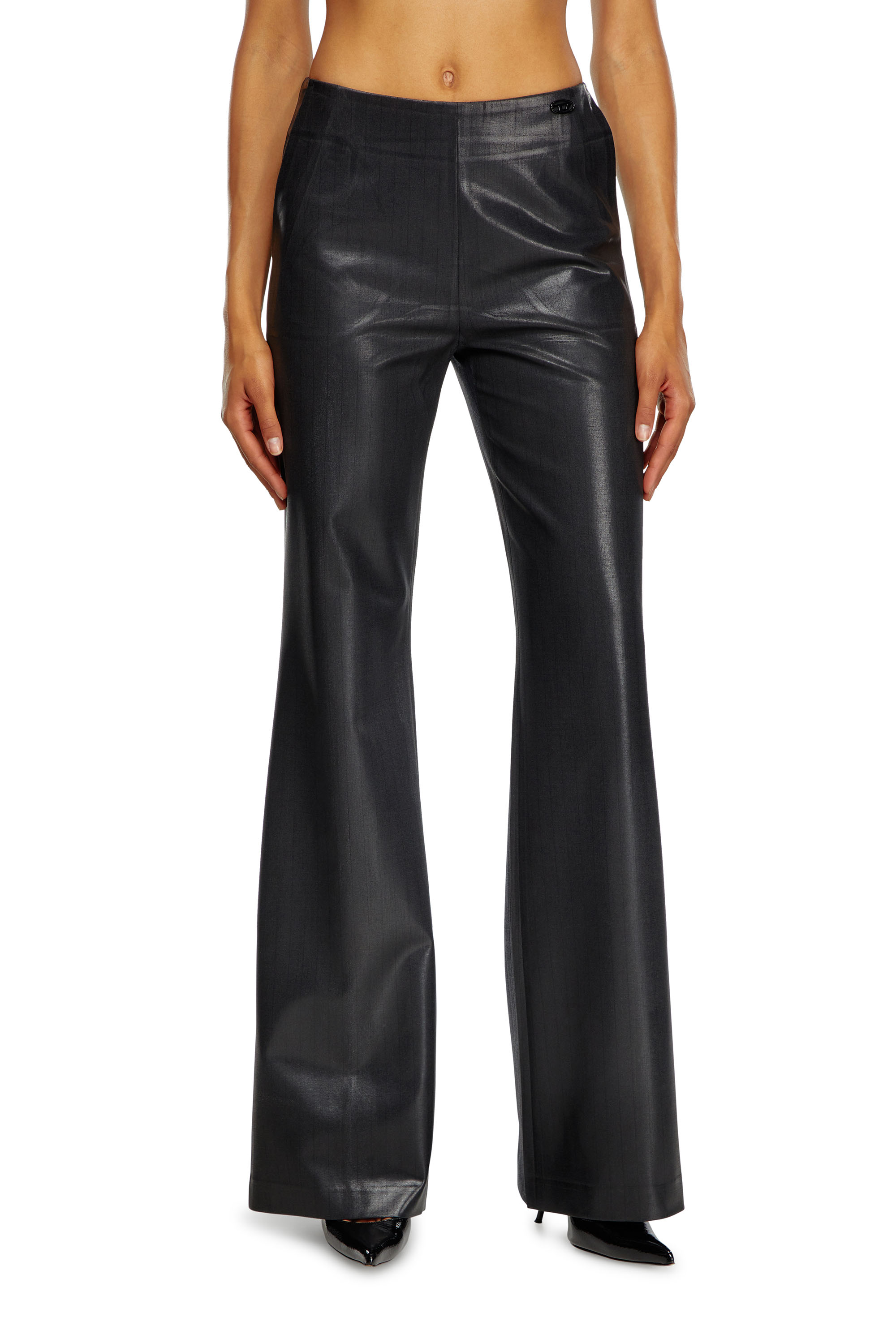 Diesel - P-OLARIS, Woman's Pinstripe pants with coated front in Black - 2