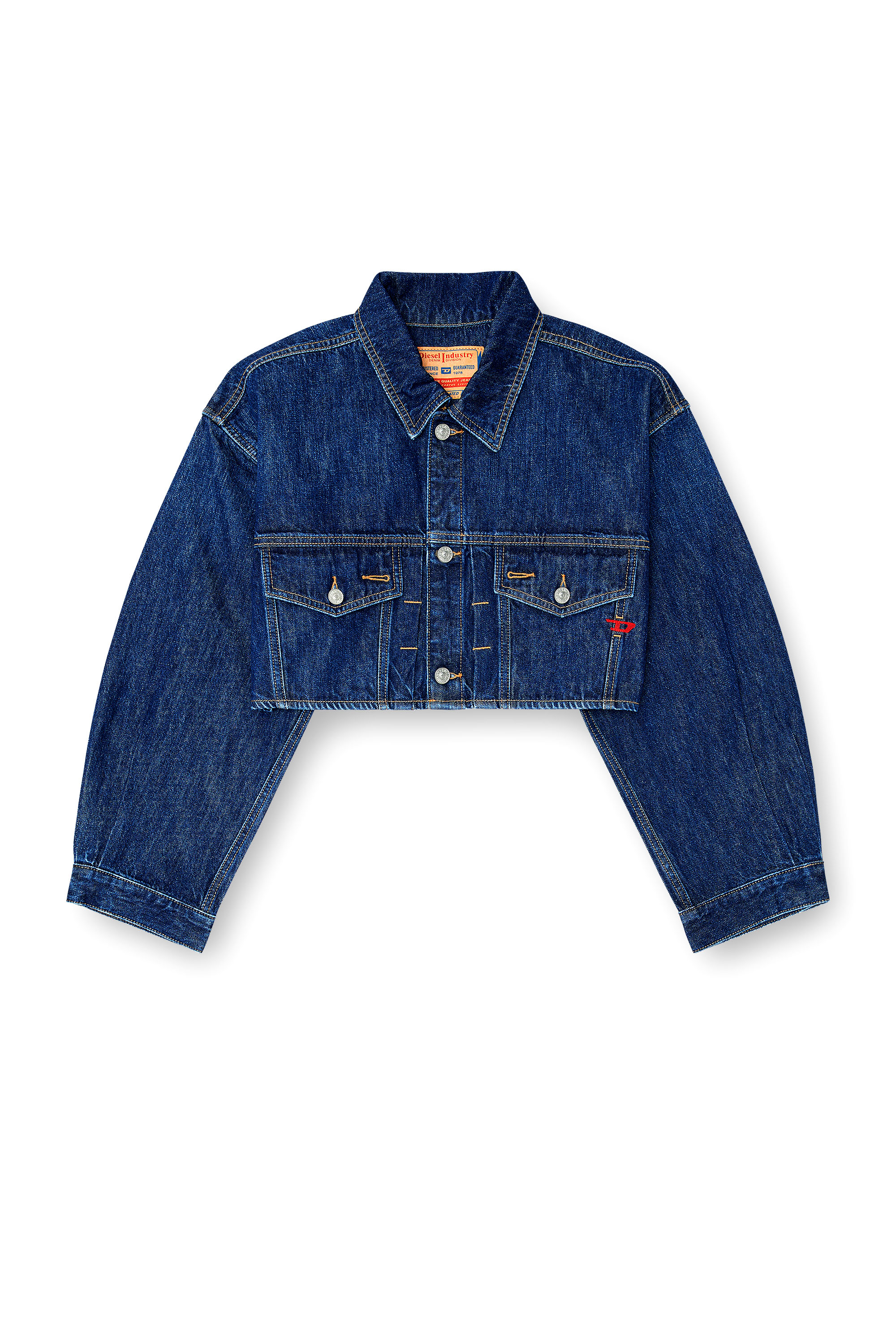 Diesel - DE-MALLEY, Woman's Cropped oversized denim trucker jacket in Medium blue - 2