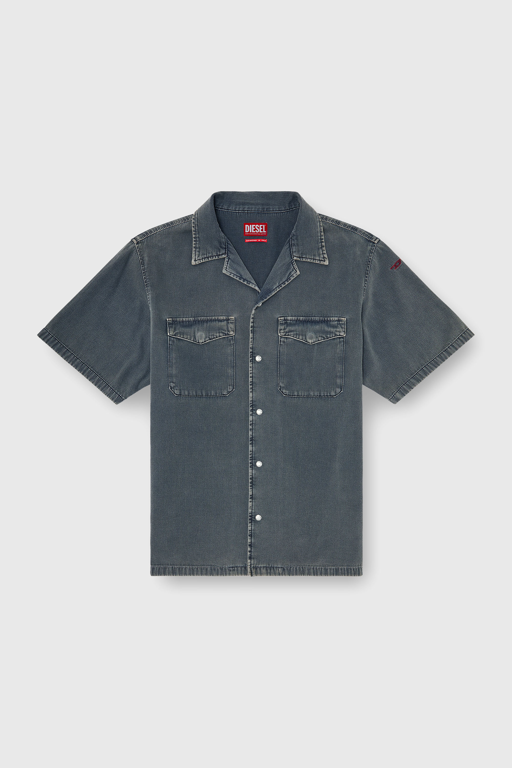 Diesel - D-NABIL-P, Man's Bowling shirt in coloured denim in Dark grey - 2