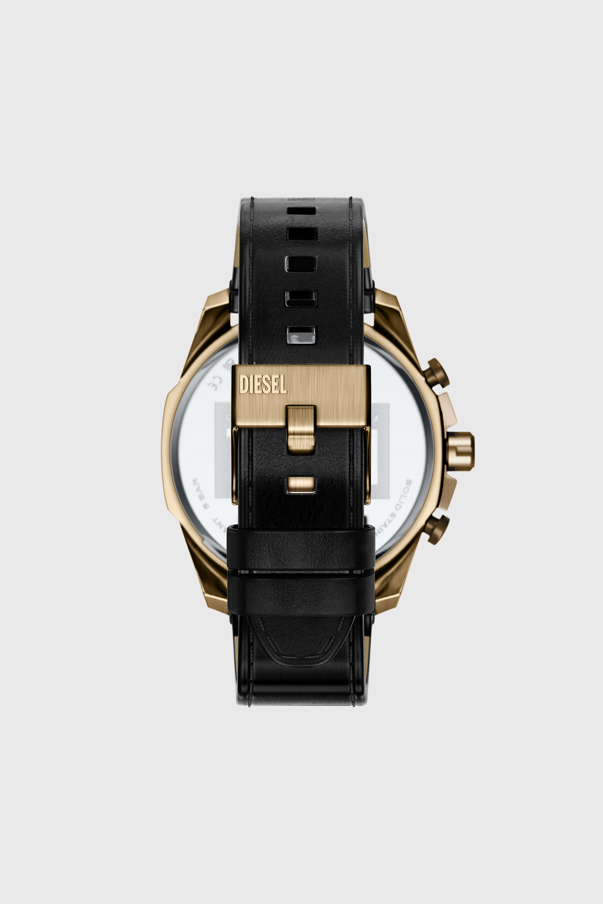 Diesel - DZ4732 WATCH, Man's Mega Chief Slim antique gold-tone black leather watch in Black - 2