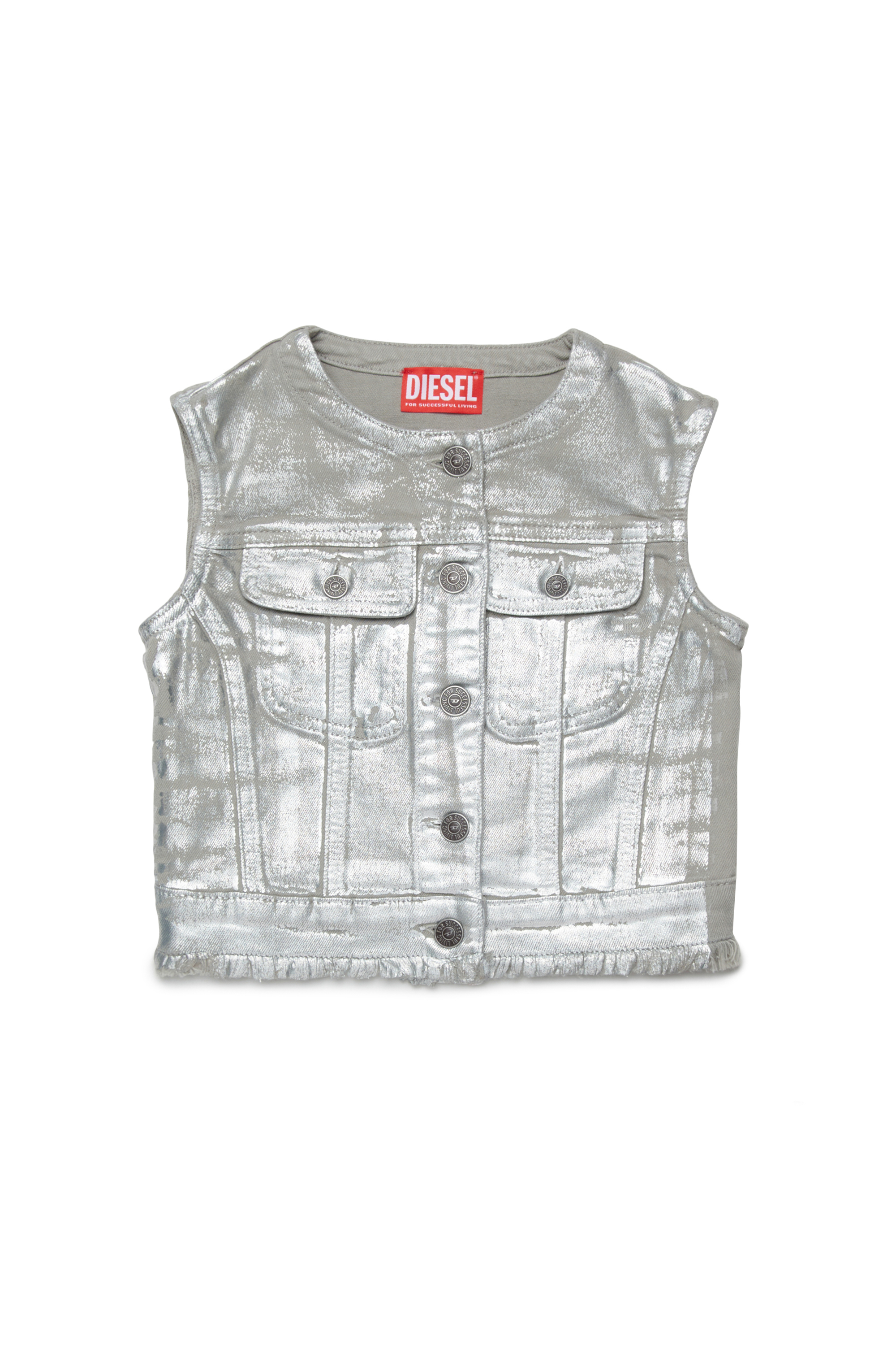 Diesel - JSLIMMY-SM-SP-J, Woman's Metallic-effect denim vest in Silver - 1