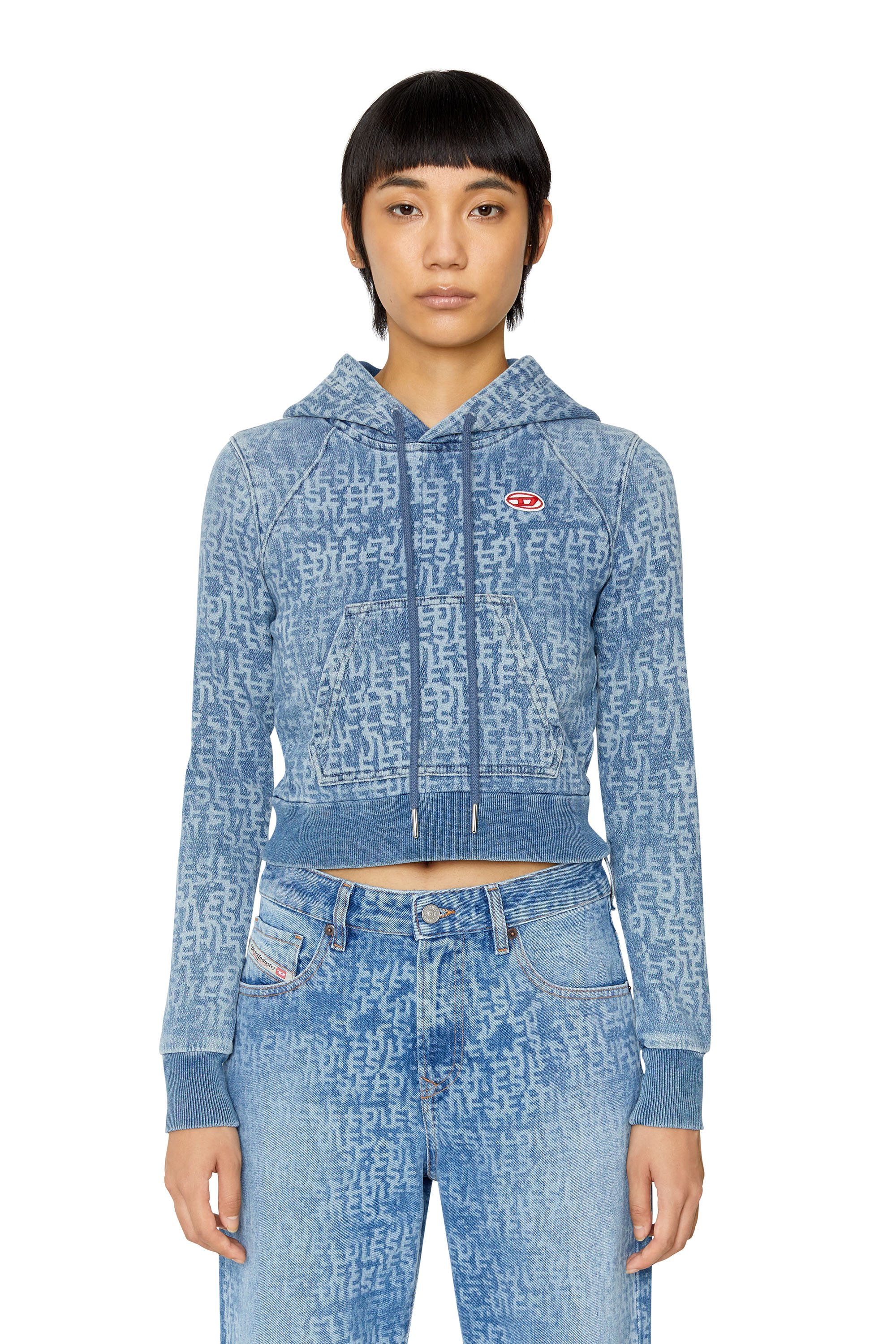 Diesel - D-ANGY TRACK DENIM HOODIE, Light Blue - Image 1