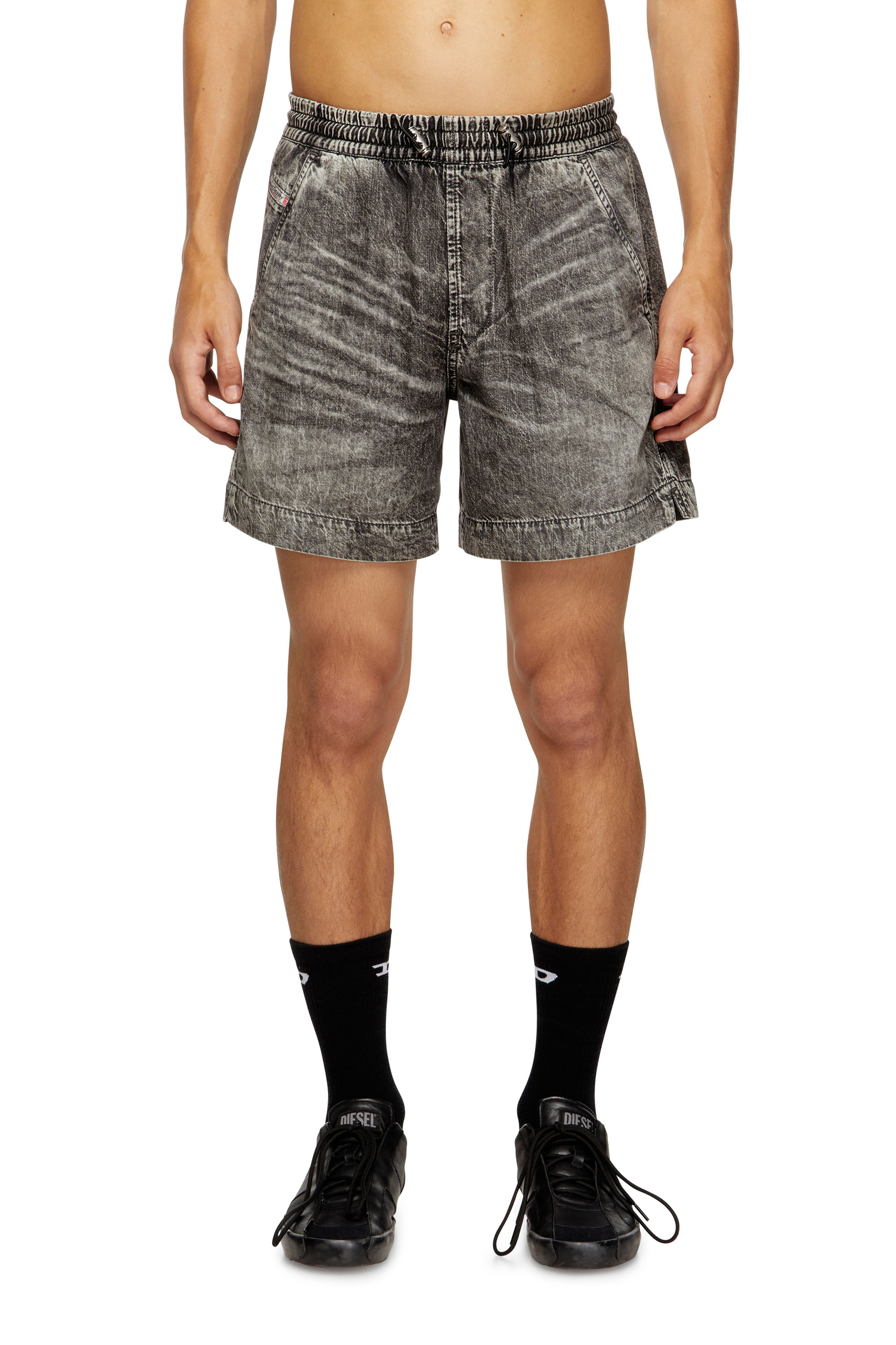 Diesel - D-TENNI-S1, Unisex's Shorts in marbled denim in Black - 1