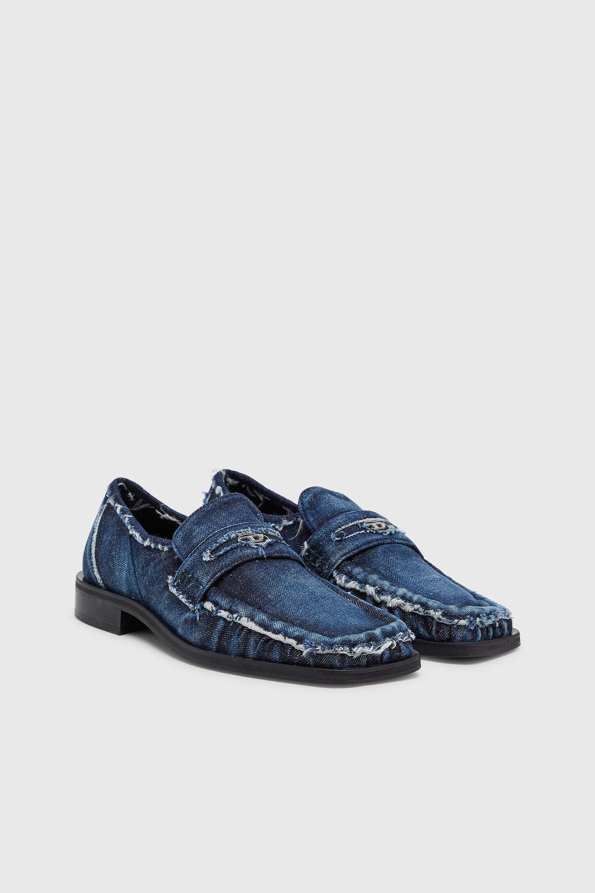 Diesel - D-AMBER LOAFER, Man's D-Amber - Penny loafers in frayed denim in Blue - 2