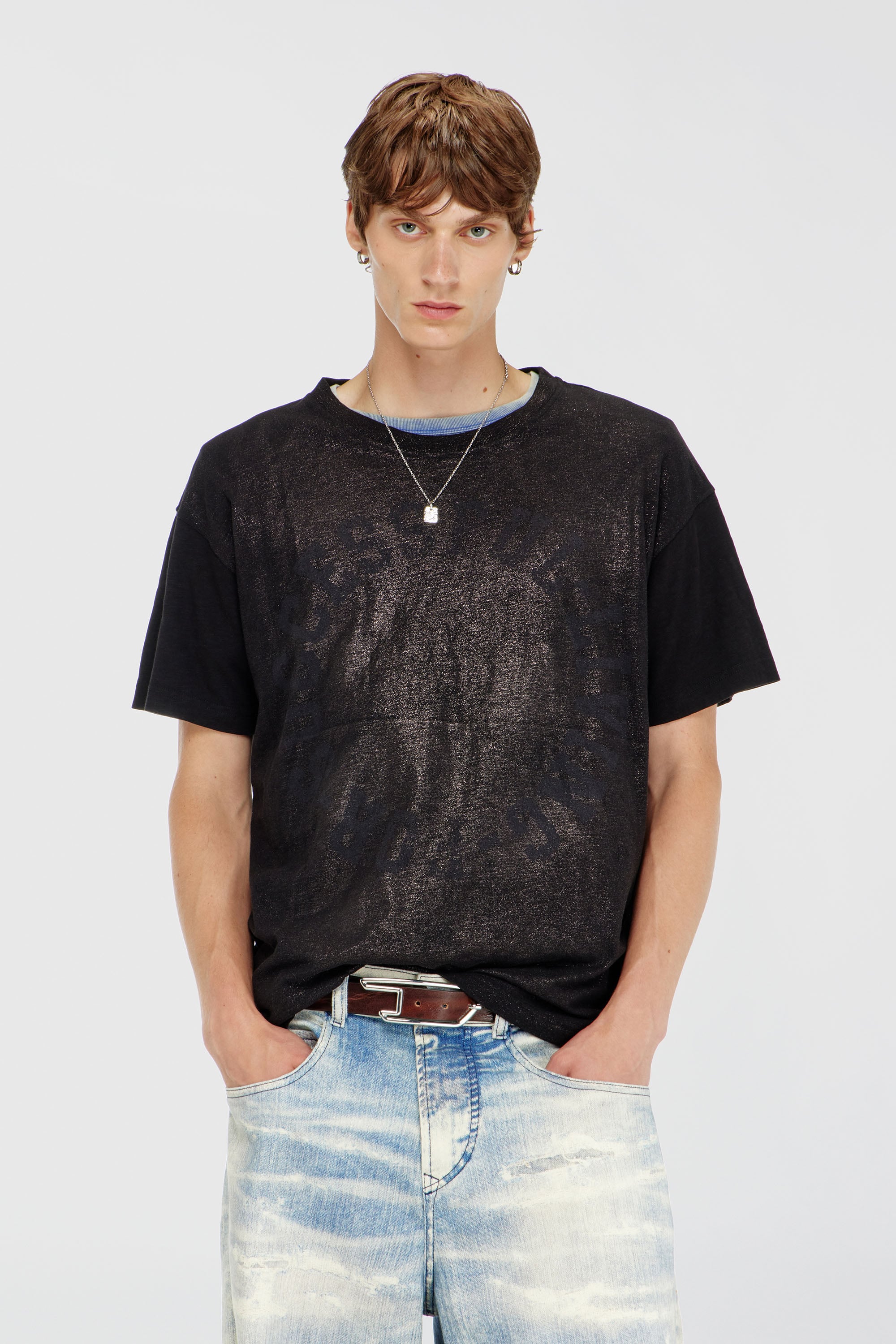 Diesel - T-NORM-AA2, Man's Cotton crew-neck T-shirt with foil print in Black - 1