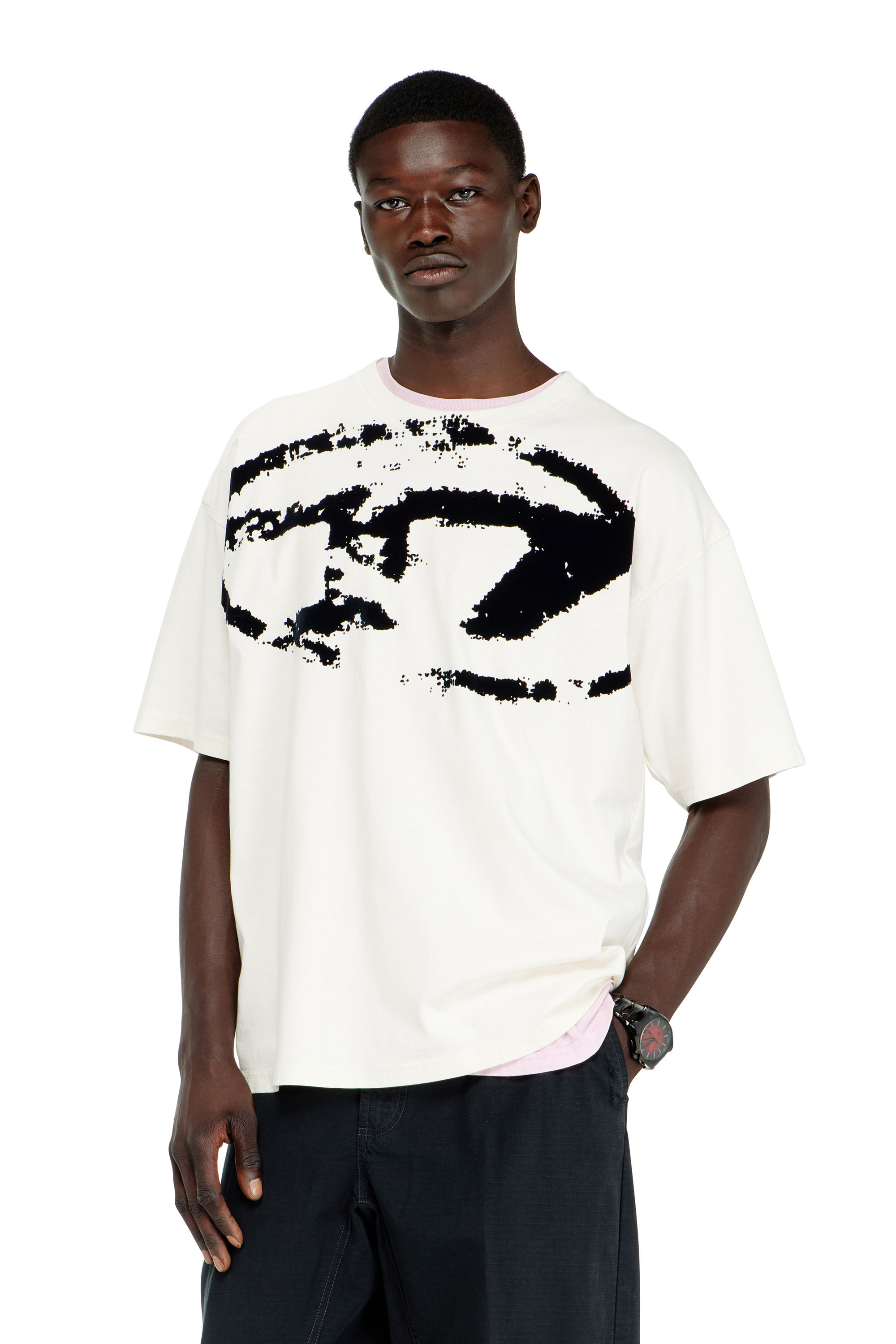 Diesel - T-BOXT-N14, Man's T-shirt with distressed flocked logo in White - 1