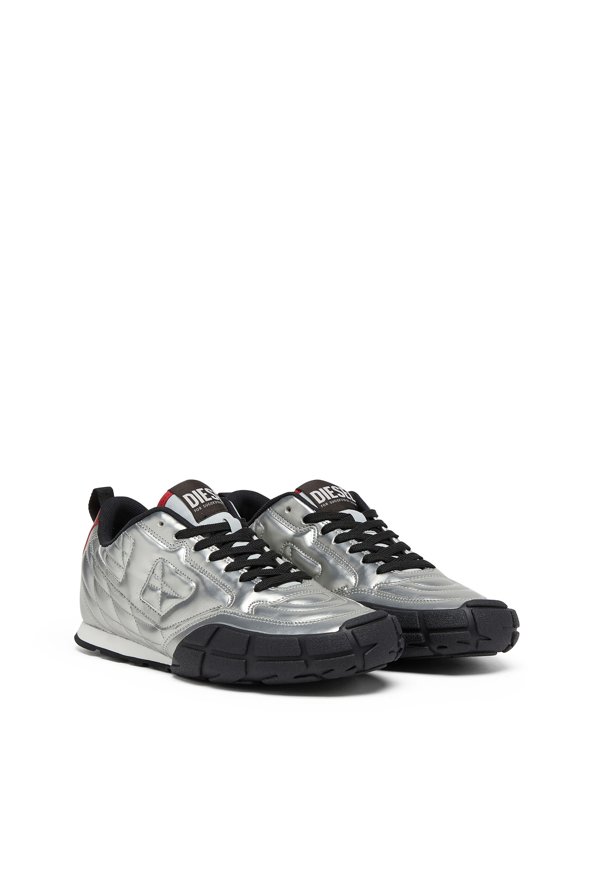 Diesel - S-PAGODHA LOW W, Woman's S-Pagodha-Quilted metallic sneakers in Silver/Black - 2