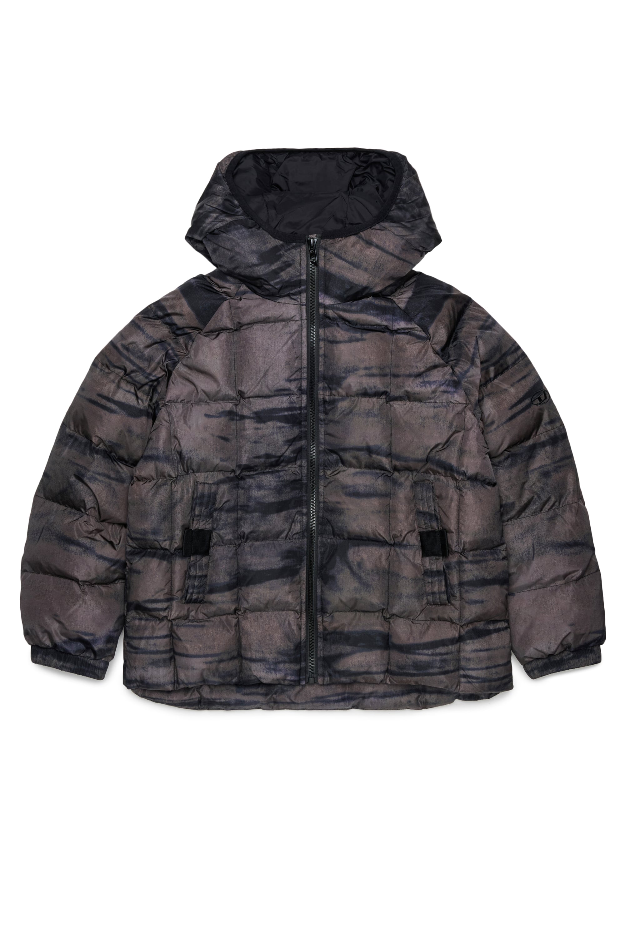 Diesel - JDEN, Man's Puffer jacket with streaky graphic print in Green - 1