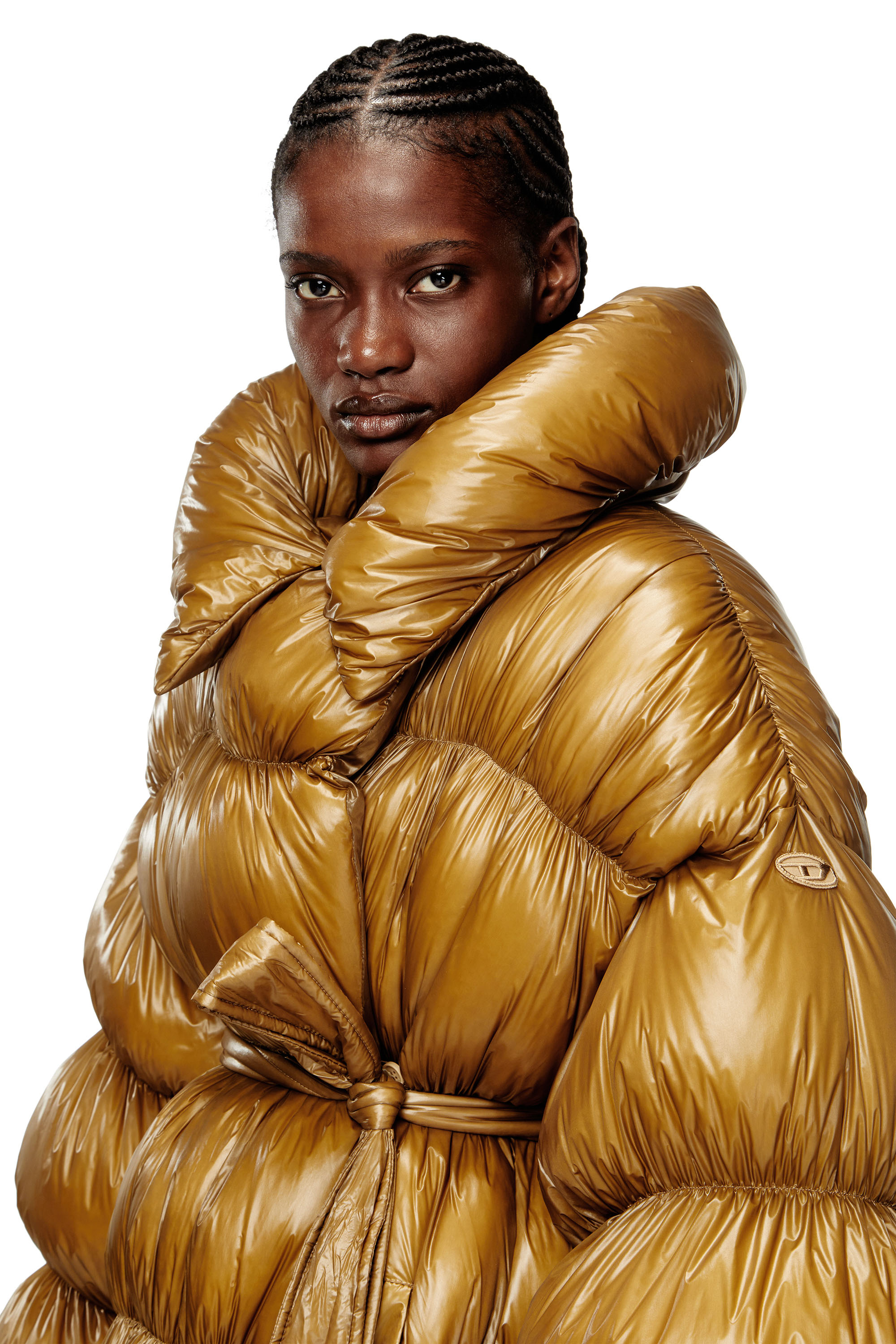 Diesel - W-INONA-LONG, Woman's Quilted down coat with belt in Brown - 5