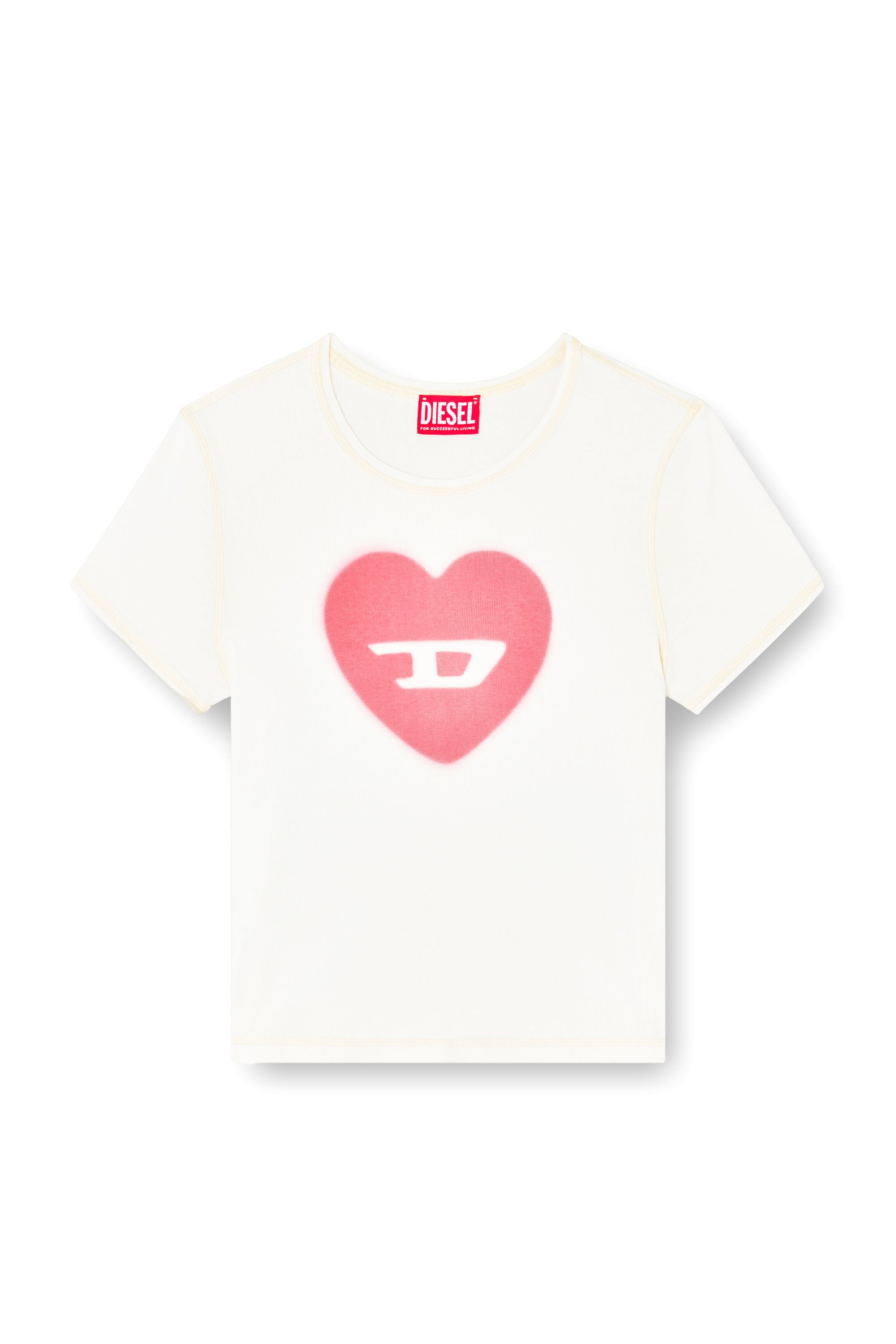 Diesel - T-ELE, Woman's Ribbed T-shirt with watercolour heart D in White - 3