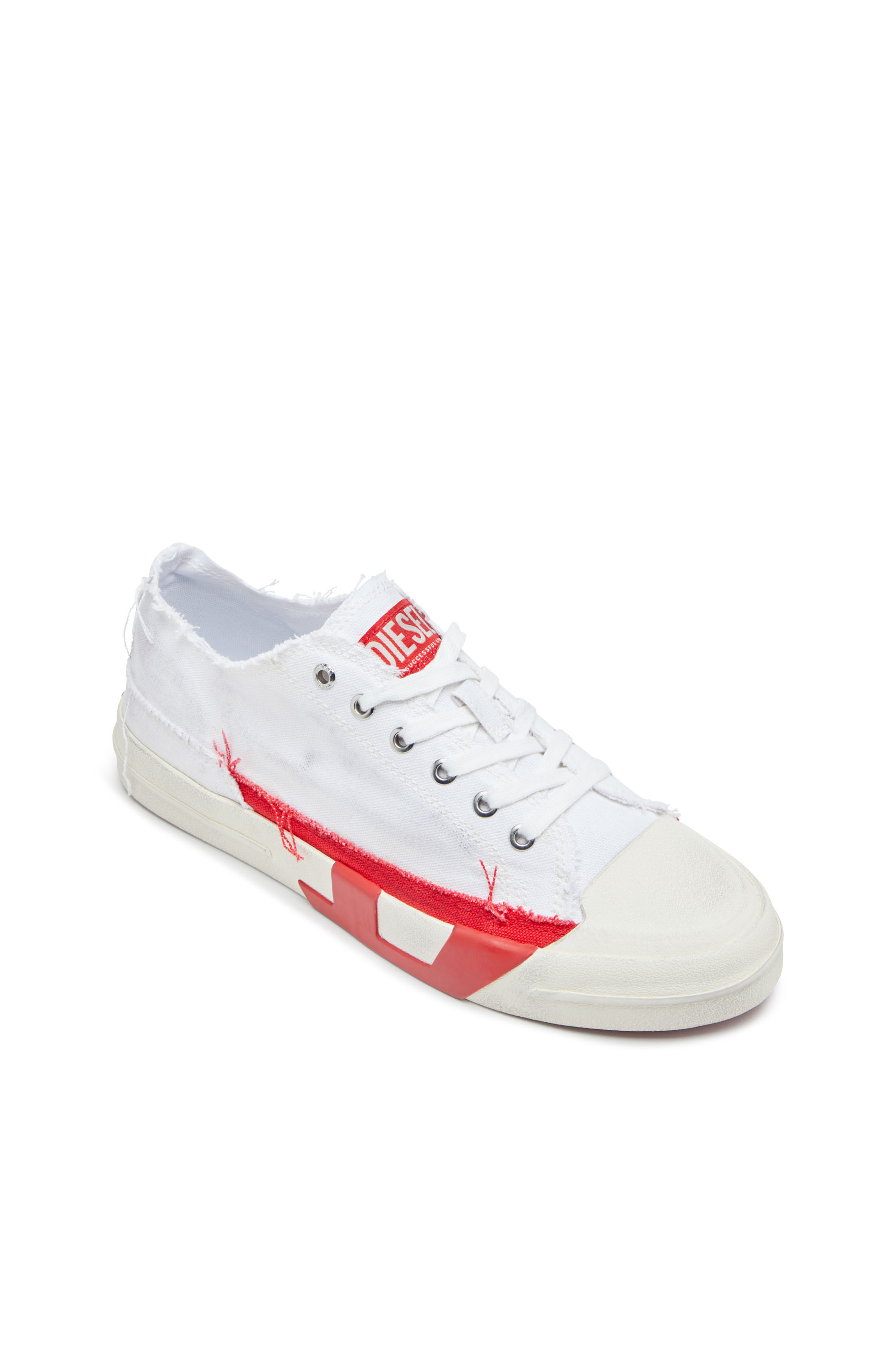 S-D-VERSE LOW, White/Red Diesel - S-D-VERSE LOW, Man's S-D-Verse-Dirty-effect canvas sneakers in White/Red - 6