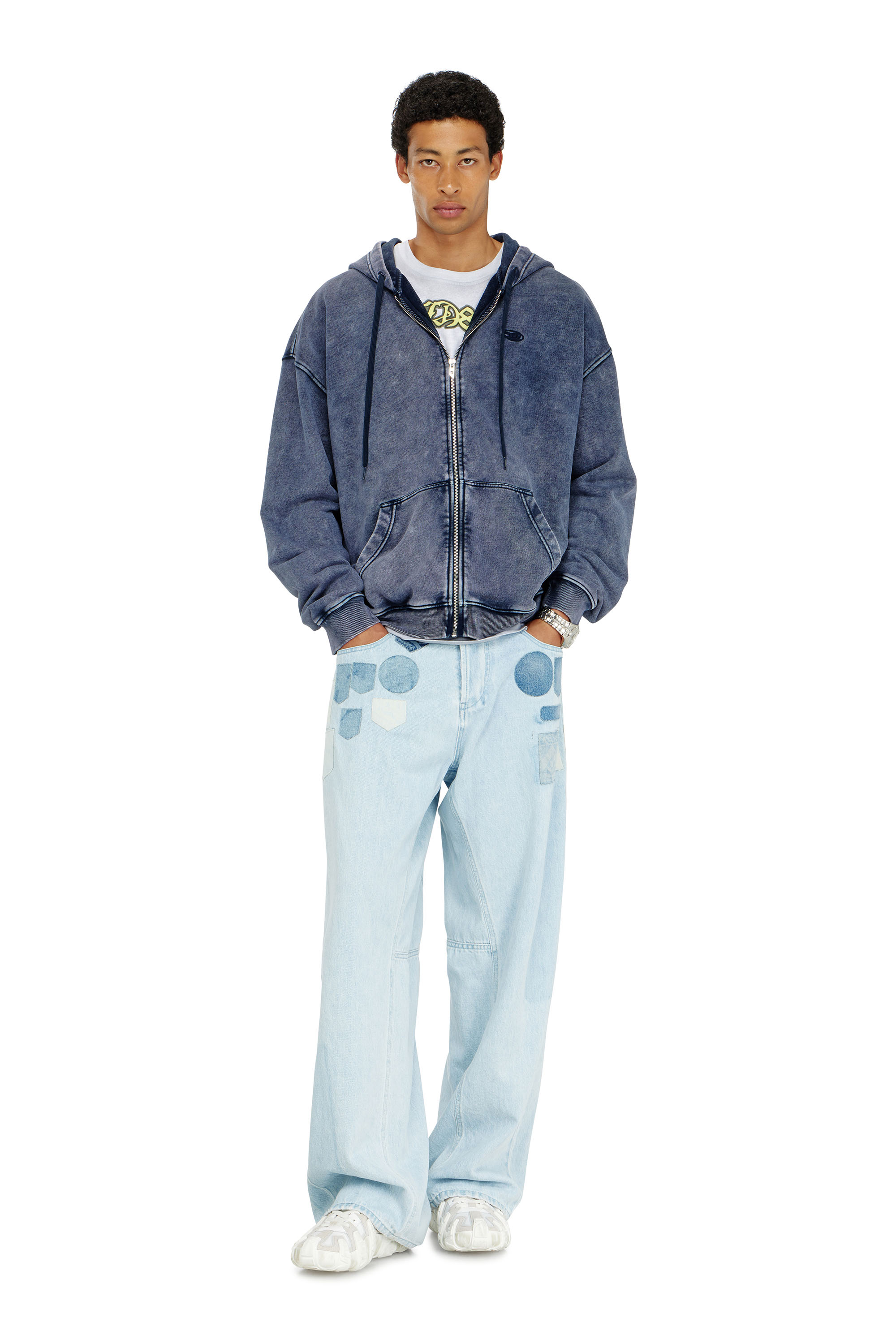 Diesel - S-BOXT-HOOD-ZIP-DEN, Man's Zip-up hoodie in treated cotton fleece in Blue - 2