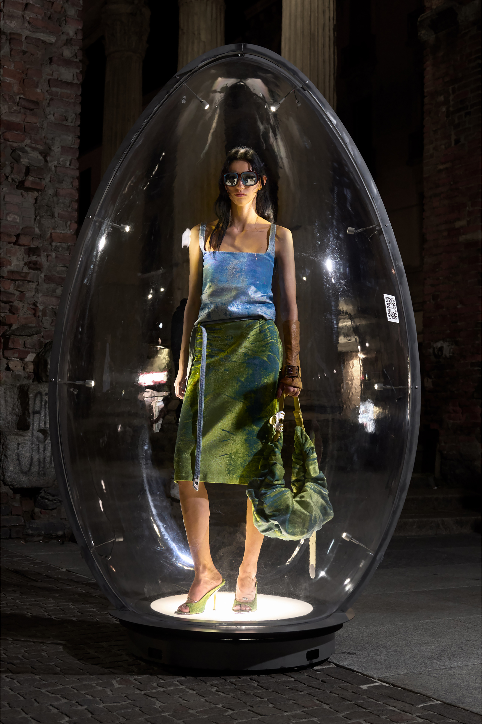 Diesel - D-DIAM'S SA 90, Woman's D-Diam's-High denim mule with floating Oval D in Green - 2