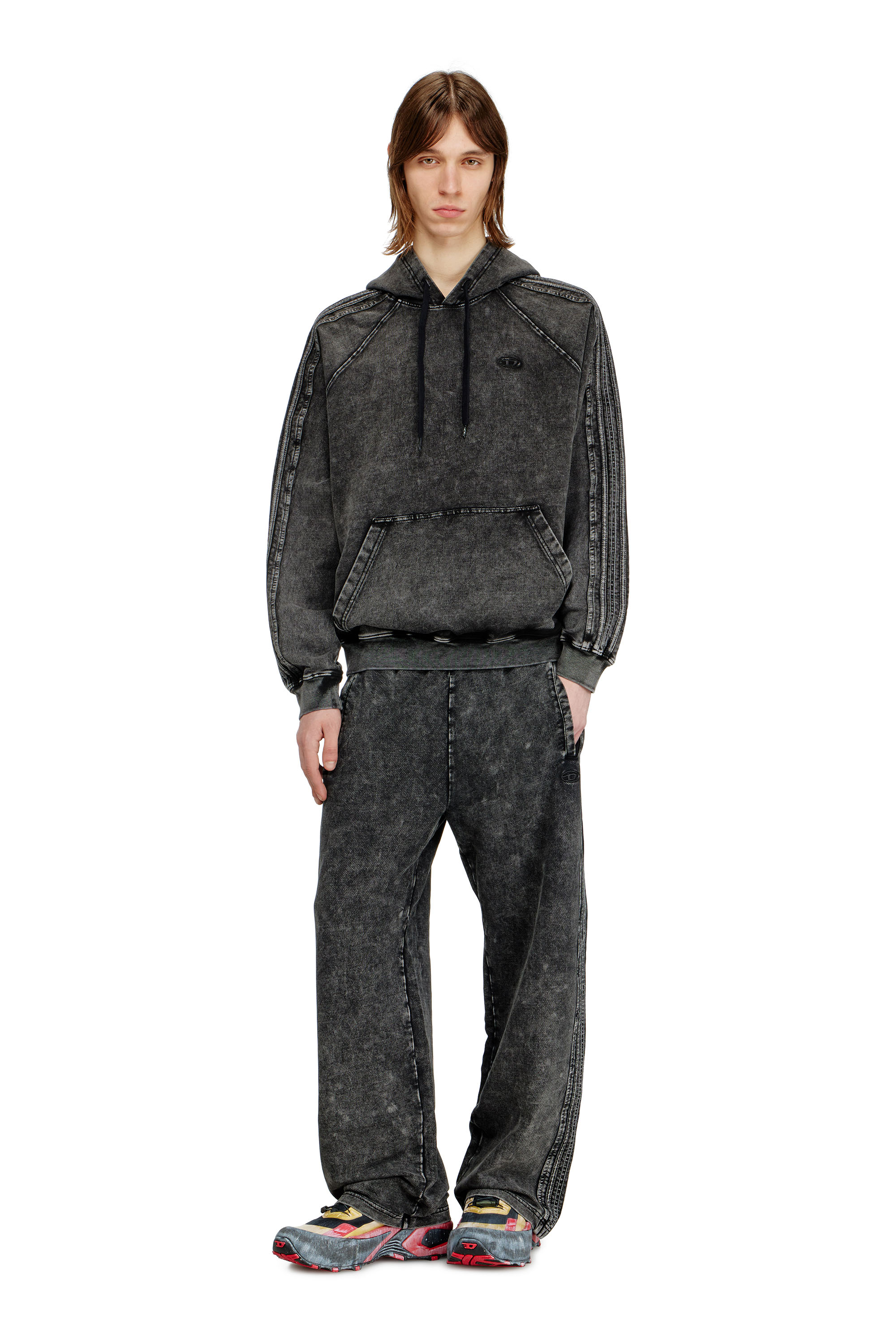 Diesel - P-ALT, Man's Denim-look sweatpants with side bands in Black - 1