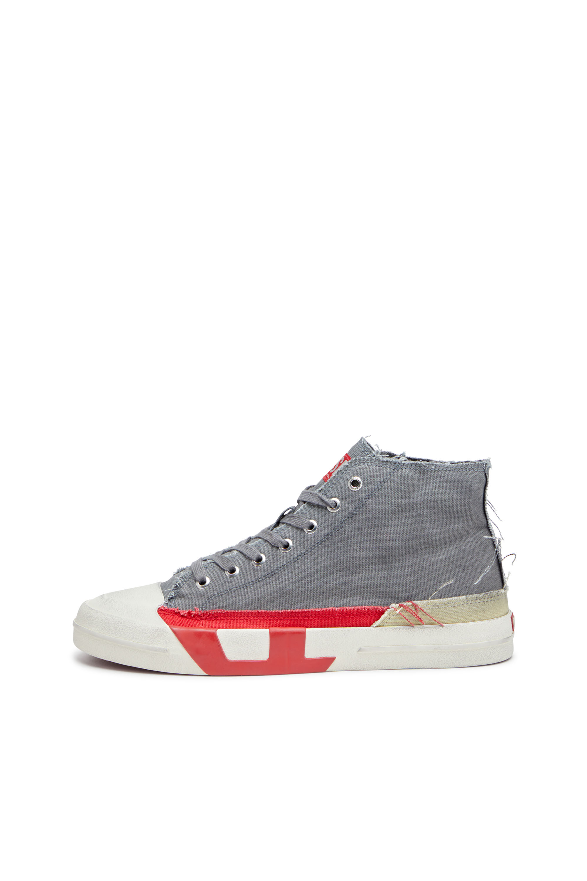S-D-VERSE MID, Grey/Red Diesel - S-D-VERSE MID, Man's S-D-Verse-Dirty-effect high-top canvas sneakers in Grey/Red - 7