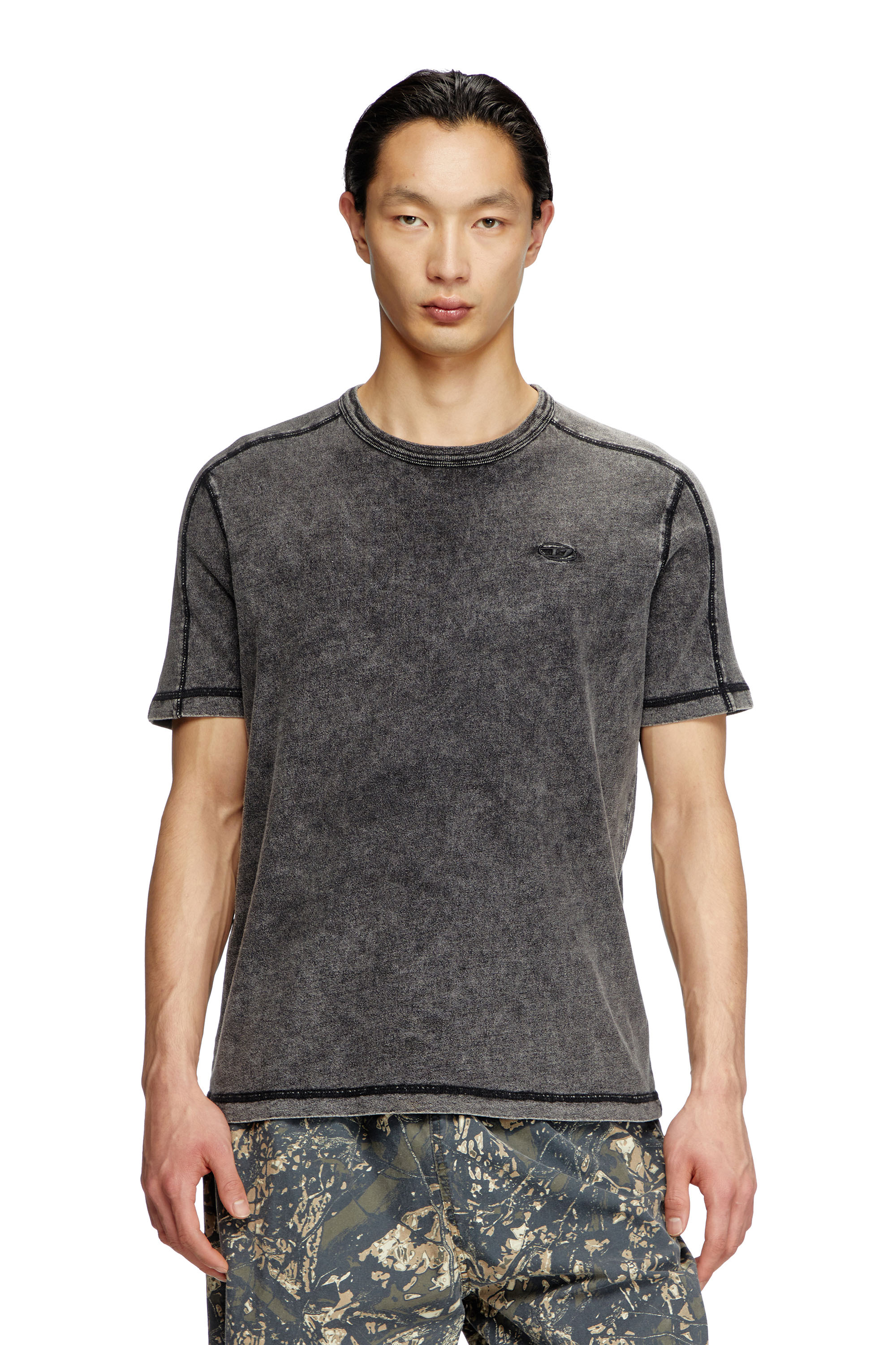 Diesel - T-ADJIND, Man's Denim-look jersey T-shirt in Black - 3