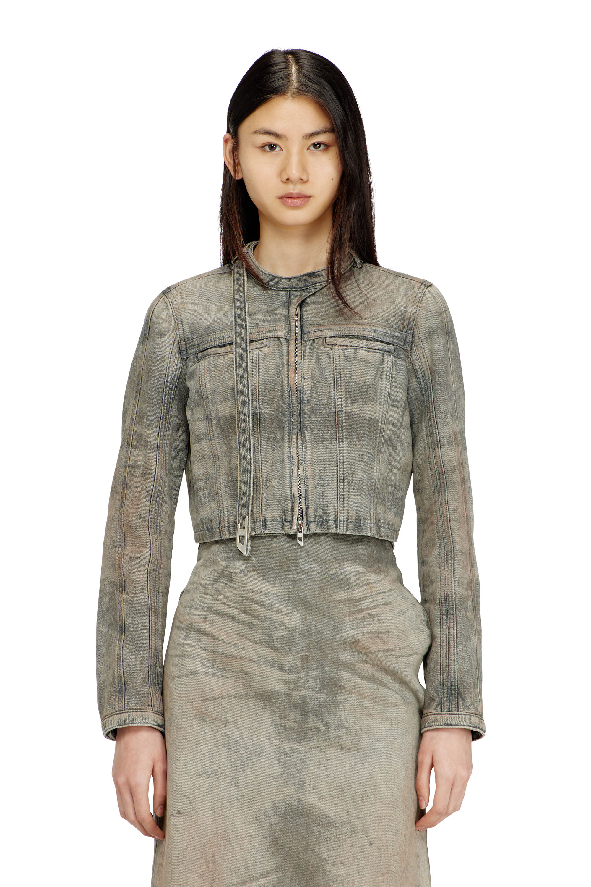 Diesel - DE-SAPHIX-FSI1, Woman's Cropped jacket in cotton-hemp satin denim in Grey - 3
