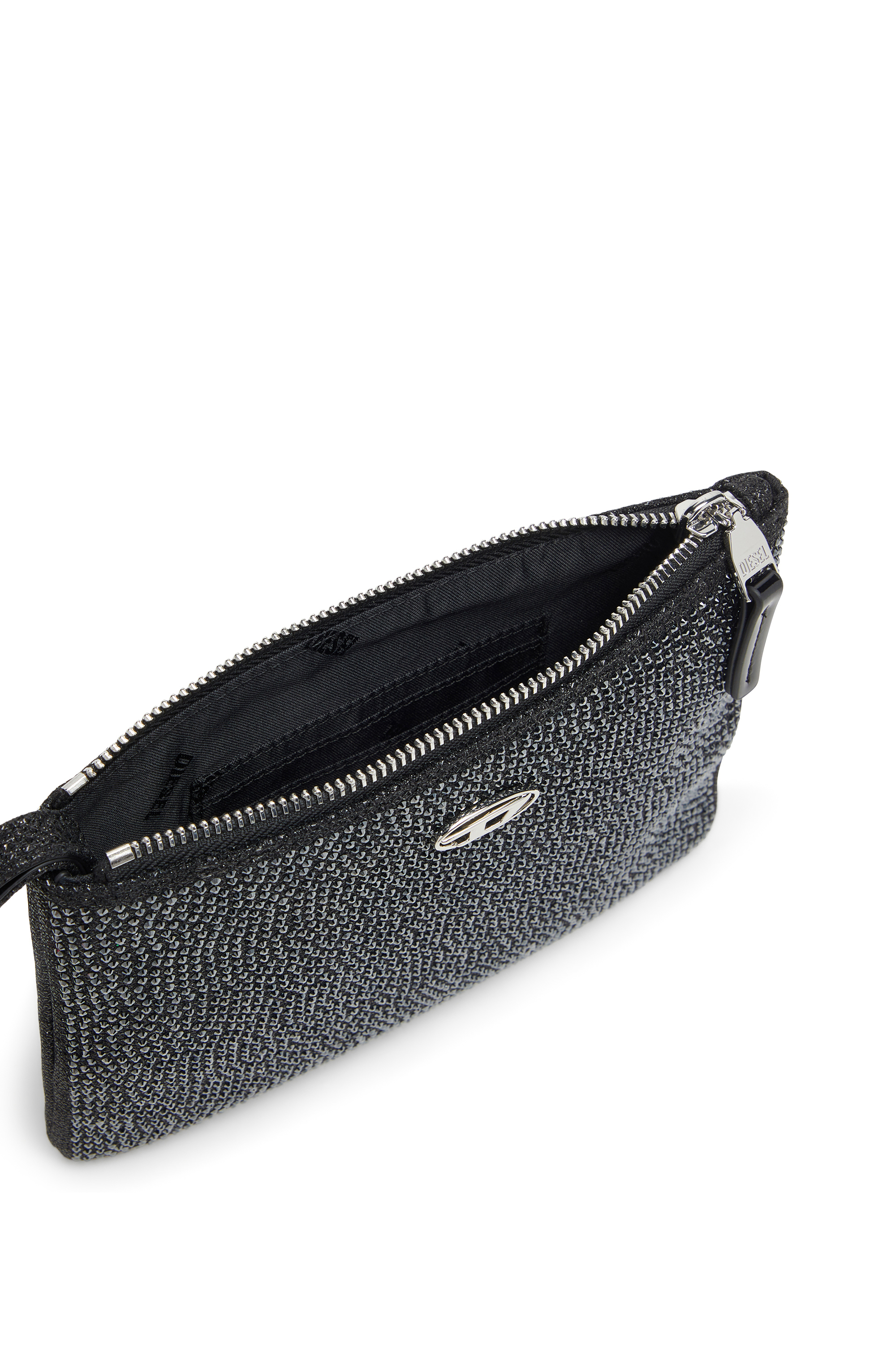 Diesel - PLAY POUCH II, Woman's Pouch in crystal lurex fabric in Black/Grey - 4