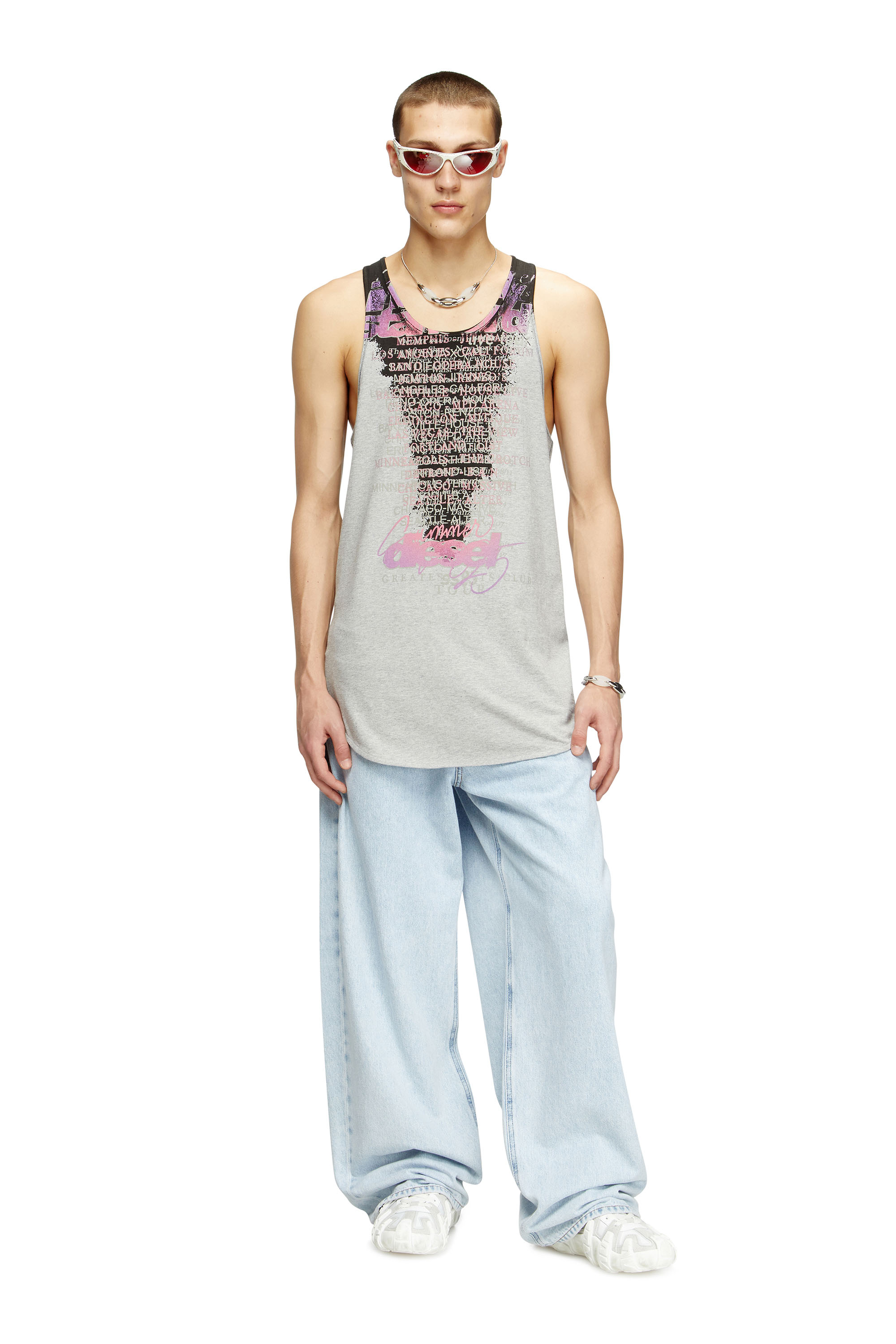 Diesel - T-SHAN, Unisex's Tank top with lyrics print in Grey - 1