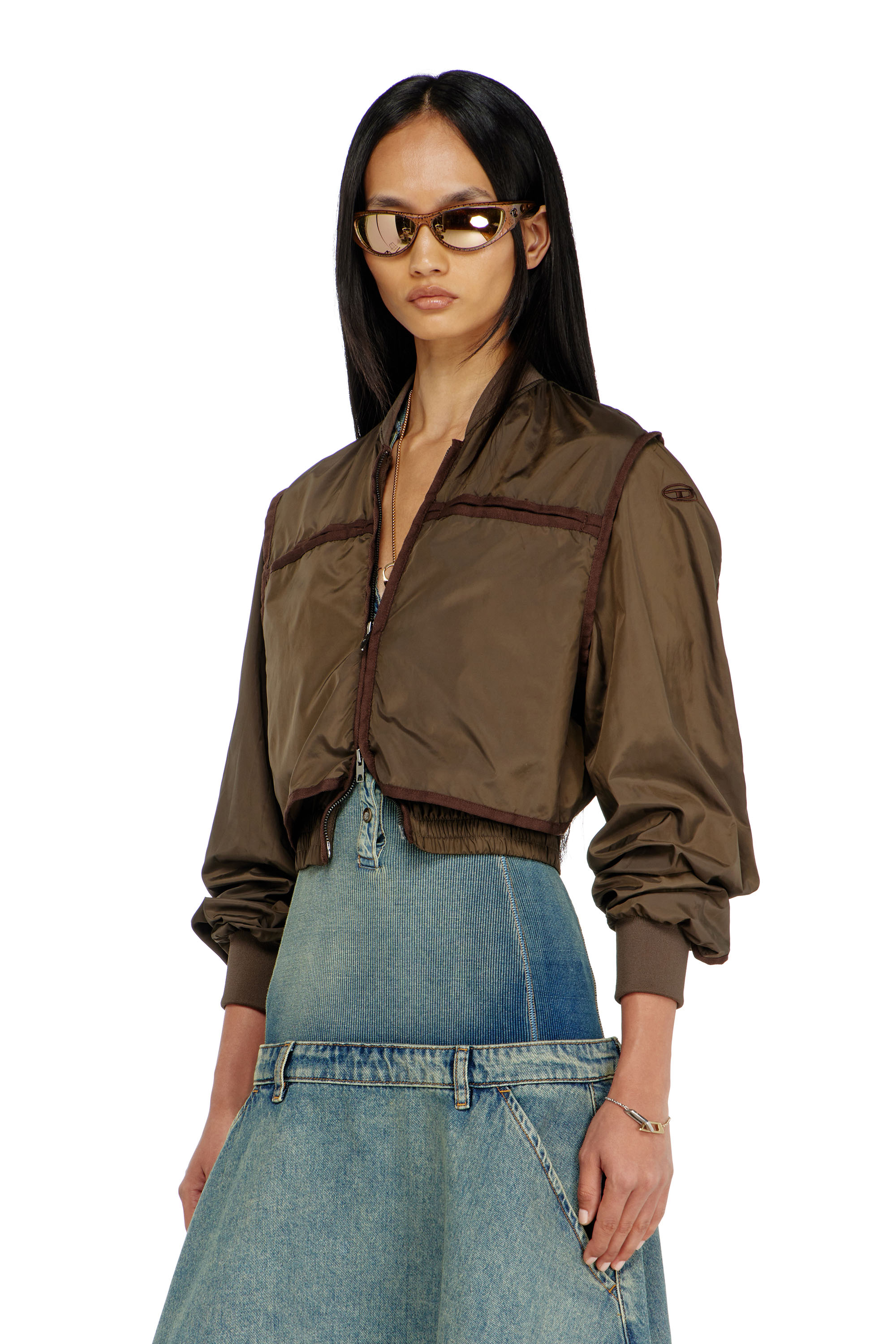 Diesel - G-OTHAM, Woman's Nylon jacket with tonal taping in Brown - 1
