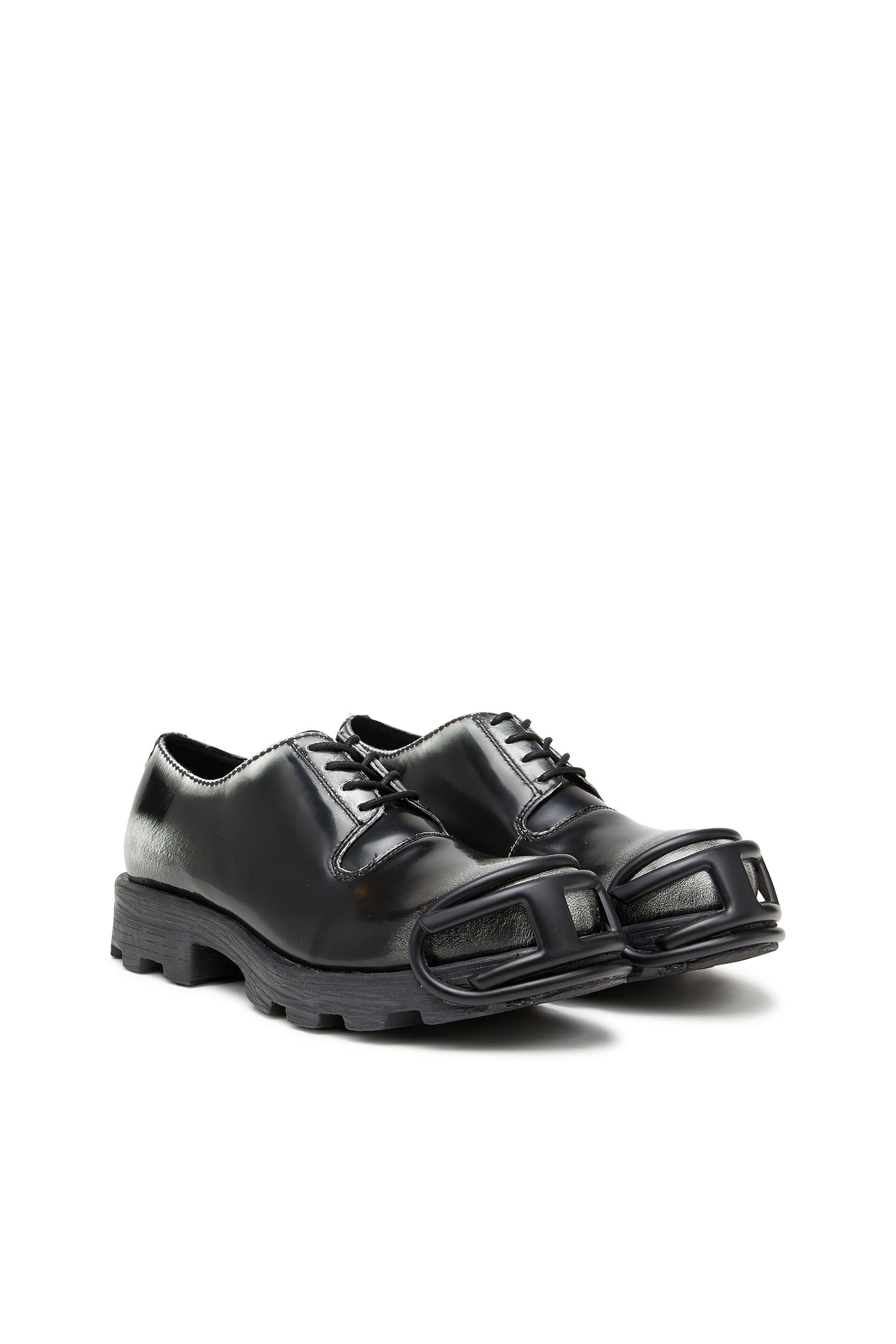 Diesel - D-HAMMER SO D, Man's D-Hammer-Derby shoes in shiny two-tone leather in Black/White - 2