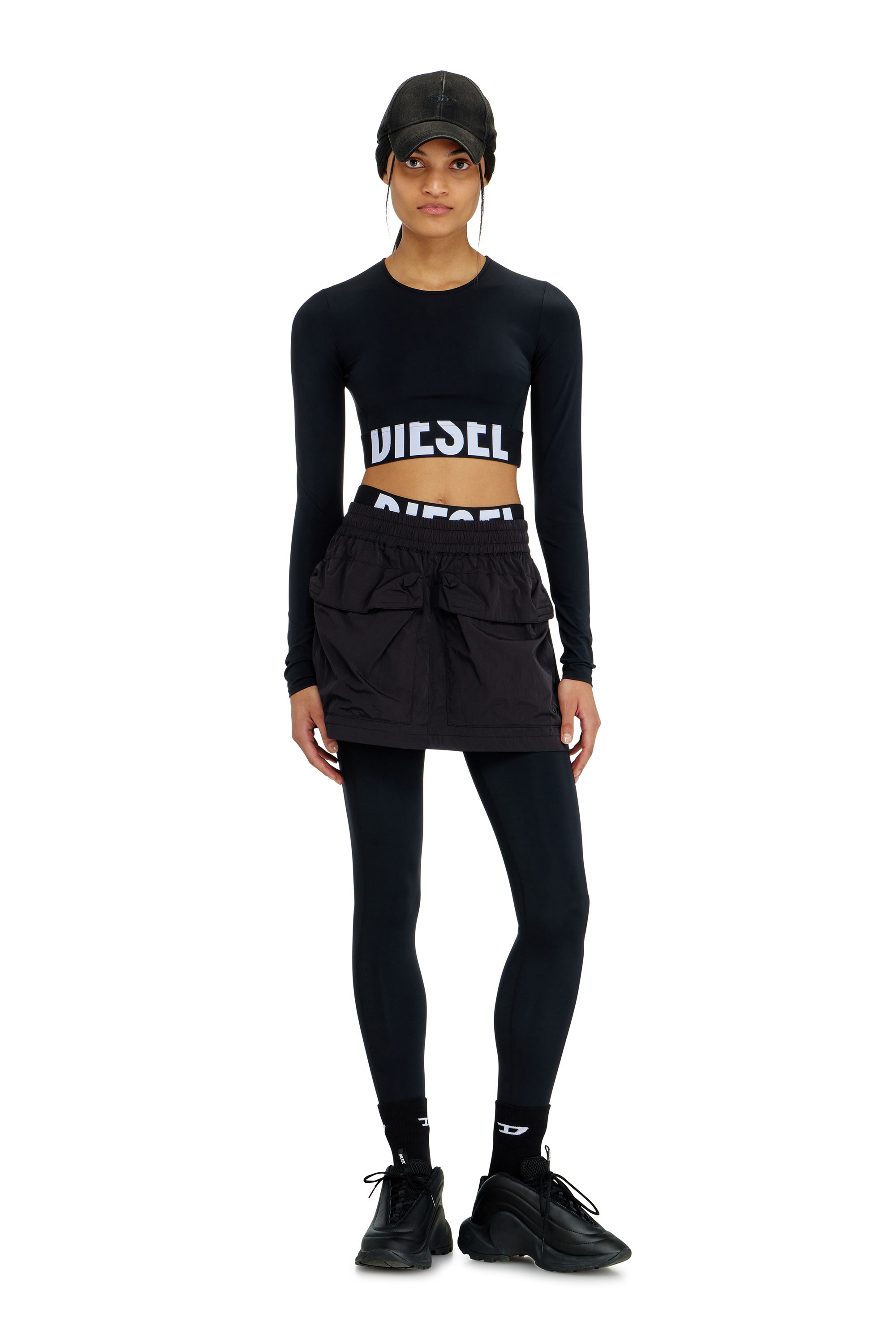 Diesel - ADELINE-D-POP, Woman's Microfibre leggings with cut-off logo in Black - 3