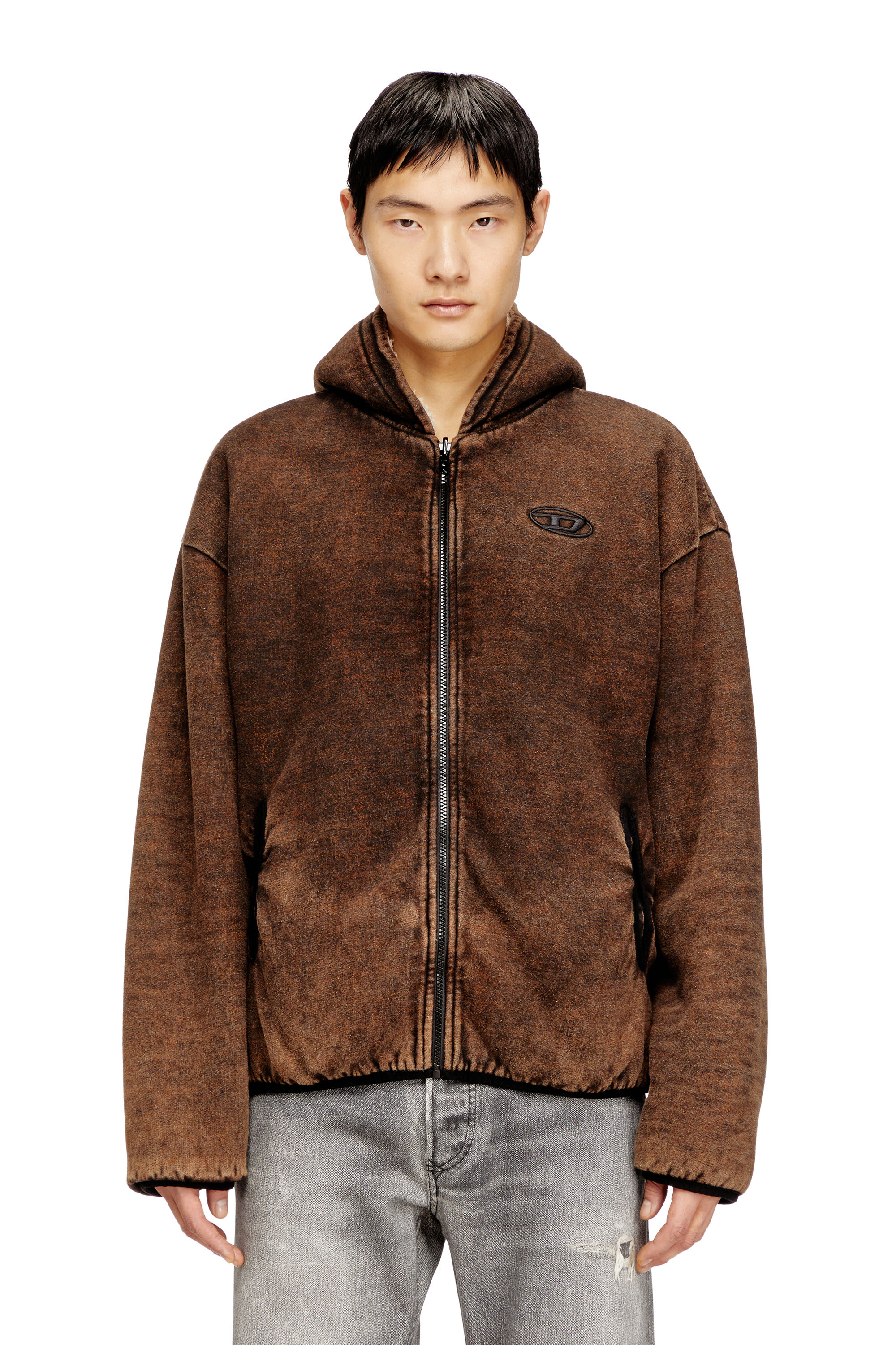 Diesel - S-BRYAN, Man's Reversible hooded zip-up jacket in Brown - 1