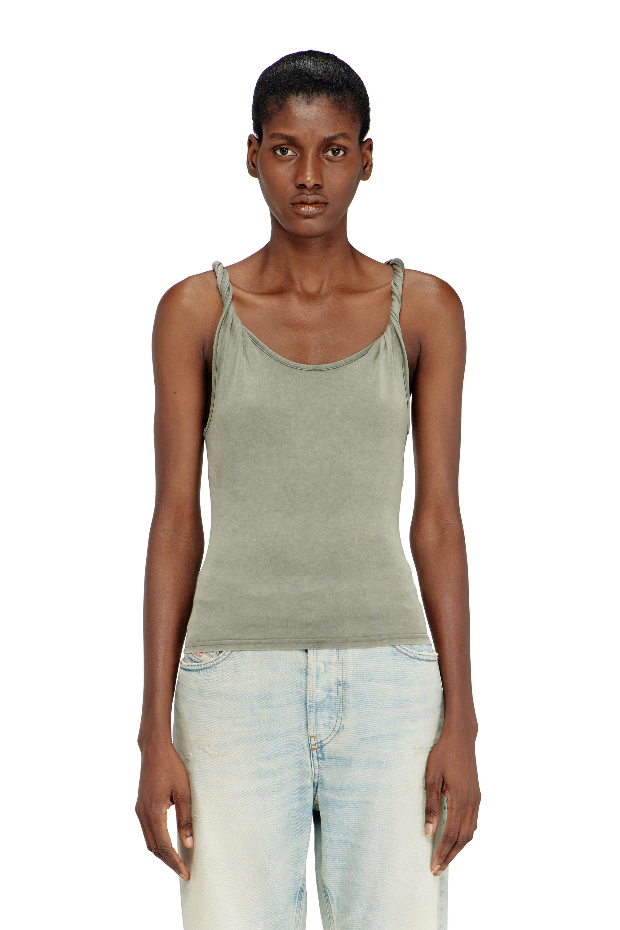 Diesel - T-TWY-S1, Woman's Tank top with twisted straps in Green - 1