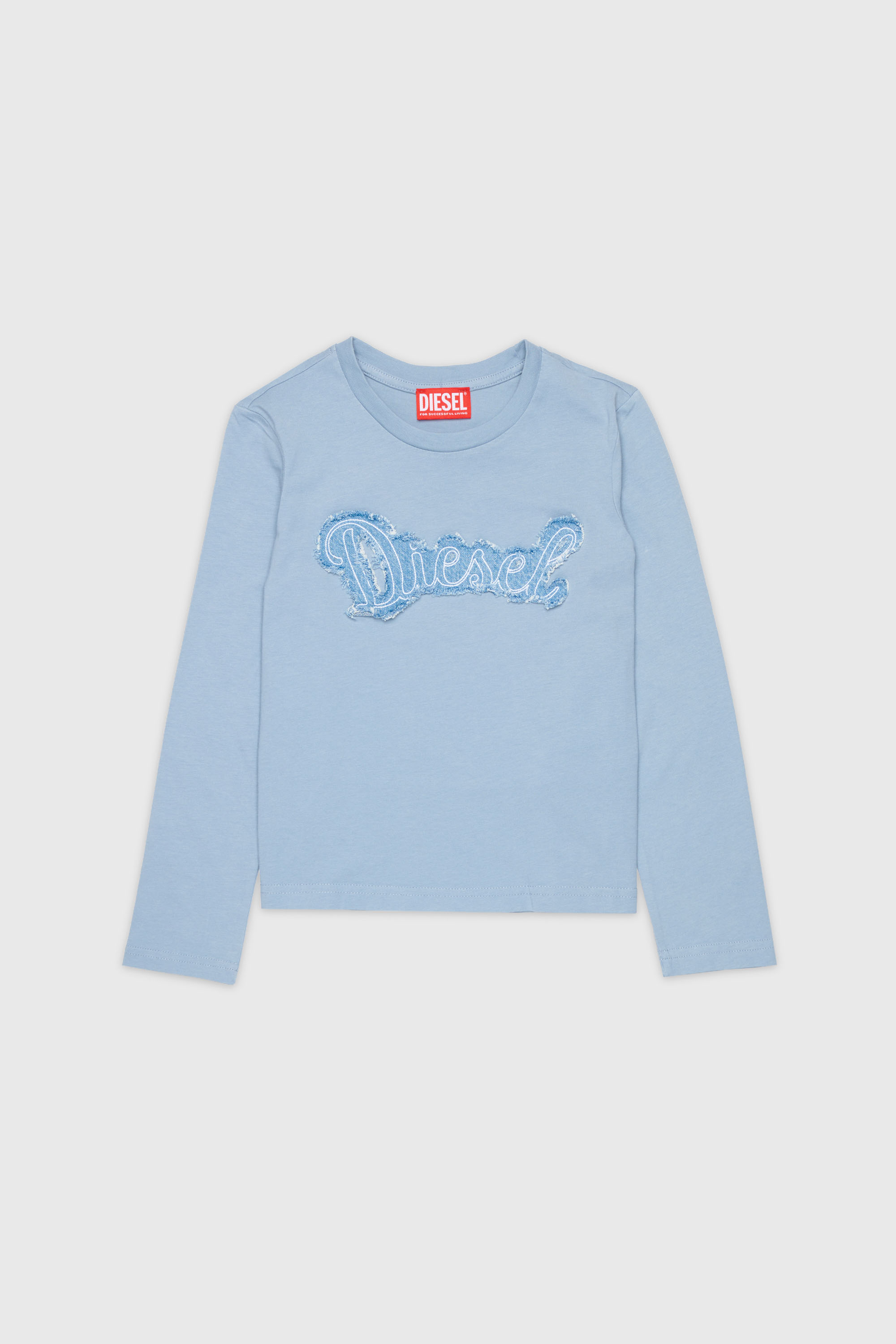 Diesel - TLIBBY, Woman's Long-sleeve T-shirt with frayed logo patch in Blue - 1