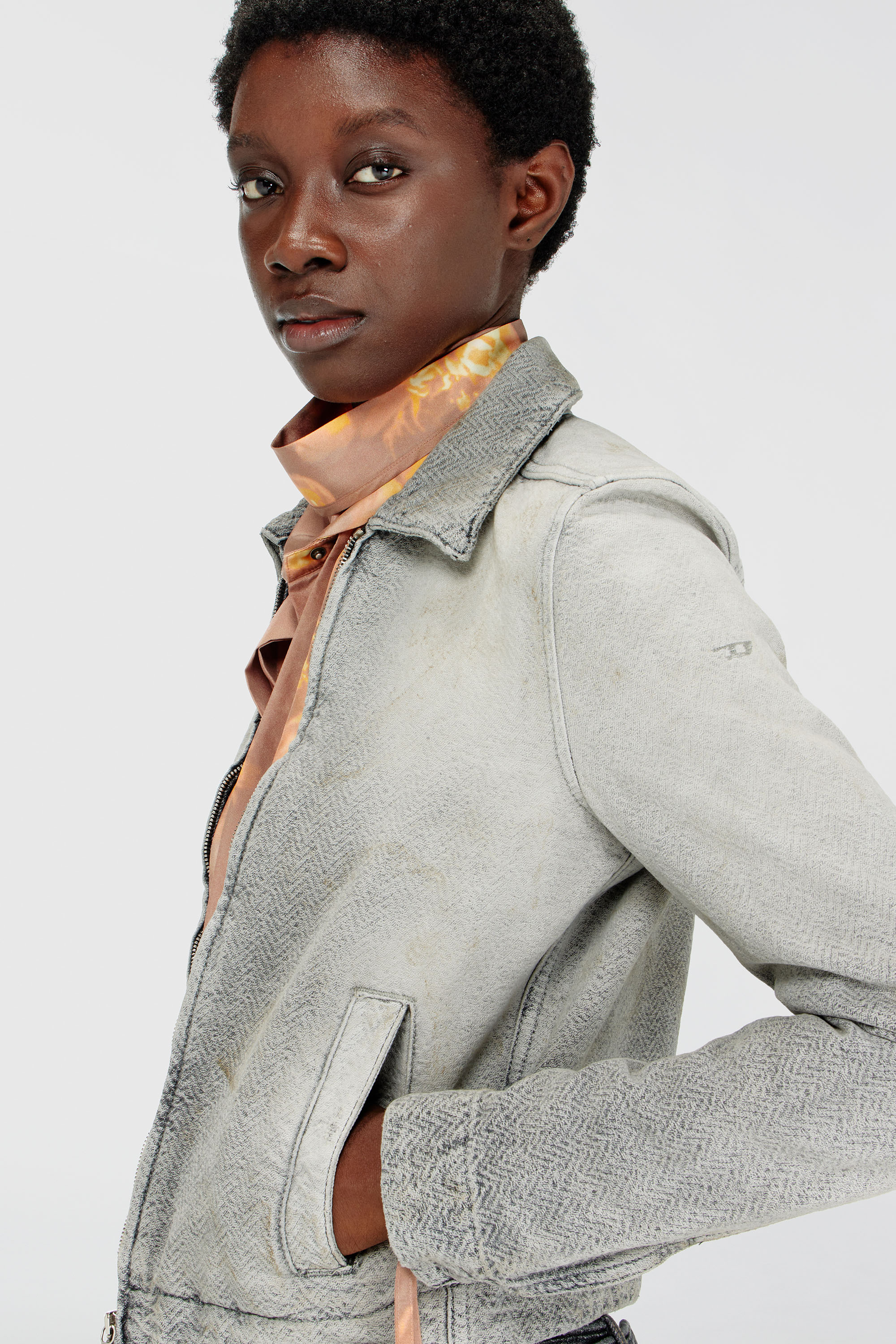 Diesel - DE-CORB, Woman's Jacket in distressed herringbone denim in Grey - 5