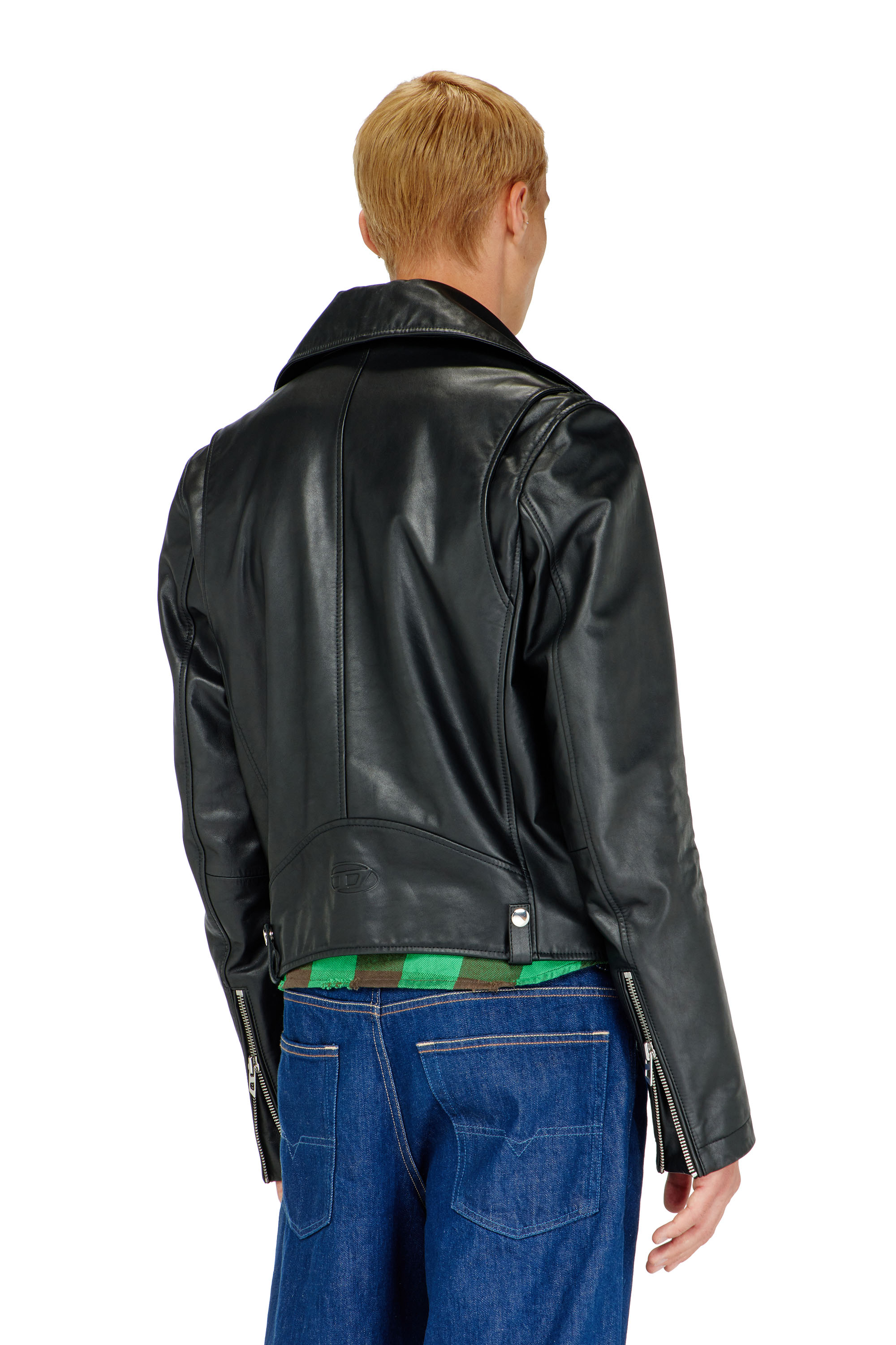 Diesel - L-EO-WRD, Man's Biker jacket in waxed leather in Black - 4