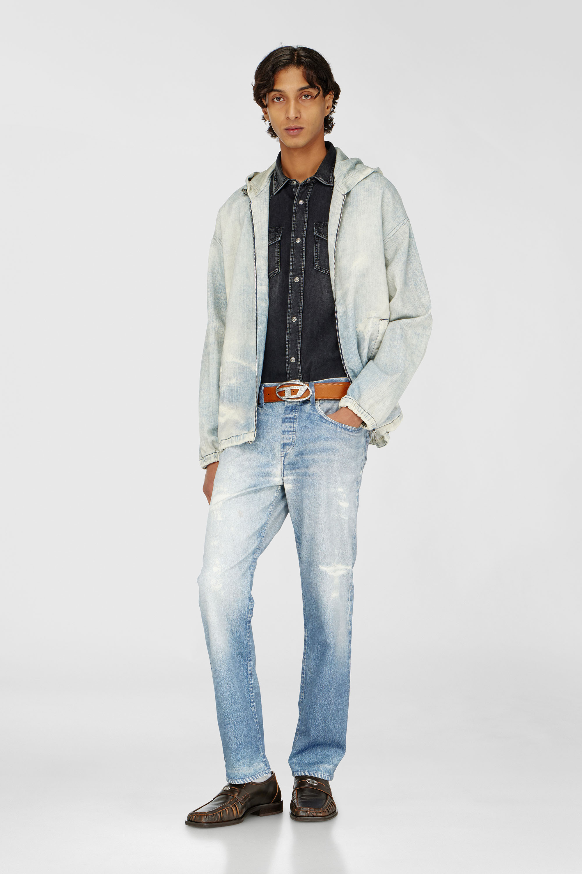 Men's Hooded JoggJeans jacket with trompe l'oeil | Blue | Diesel SI