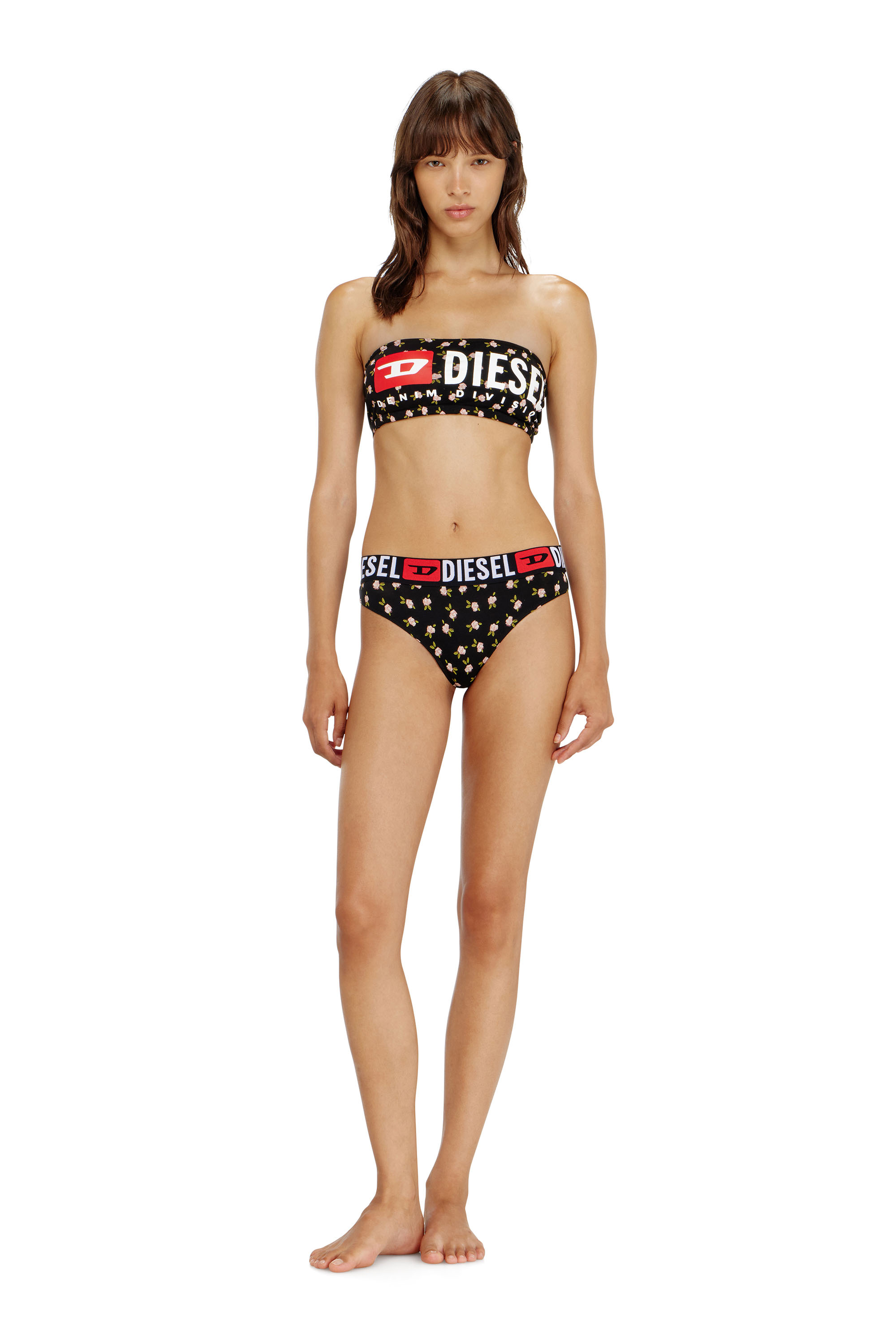 Diesel - MELANIE-C-D-CORE, Woman's Cotton bandeau bra with all-over floral print in Black - 3