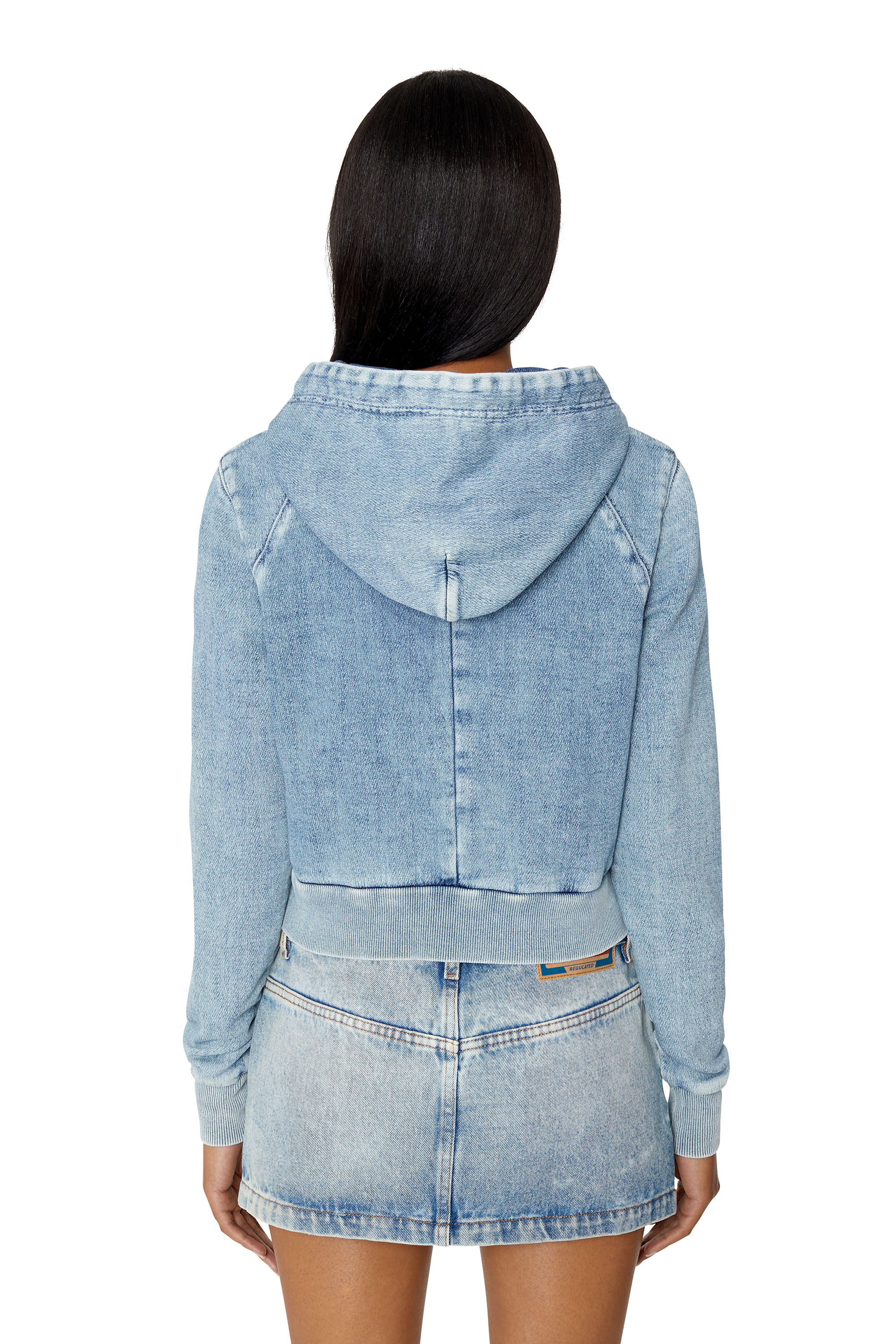 Diesel - D-ANGY TRACK DENIM HOODIE, Woman's Crop hoodie in Track Denim in Light Blue - 4