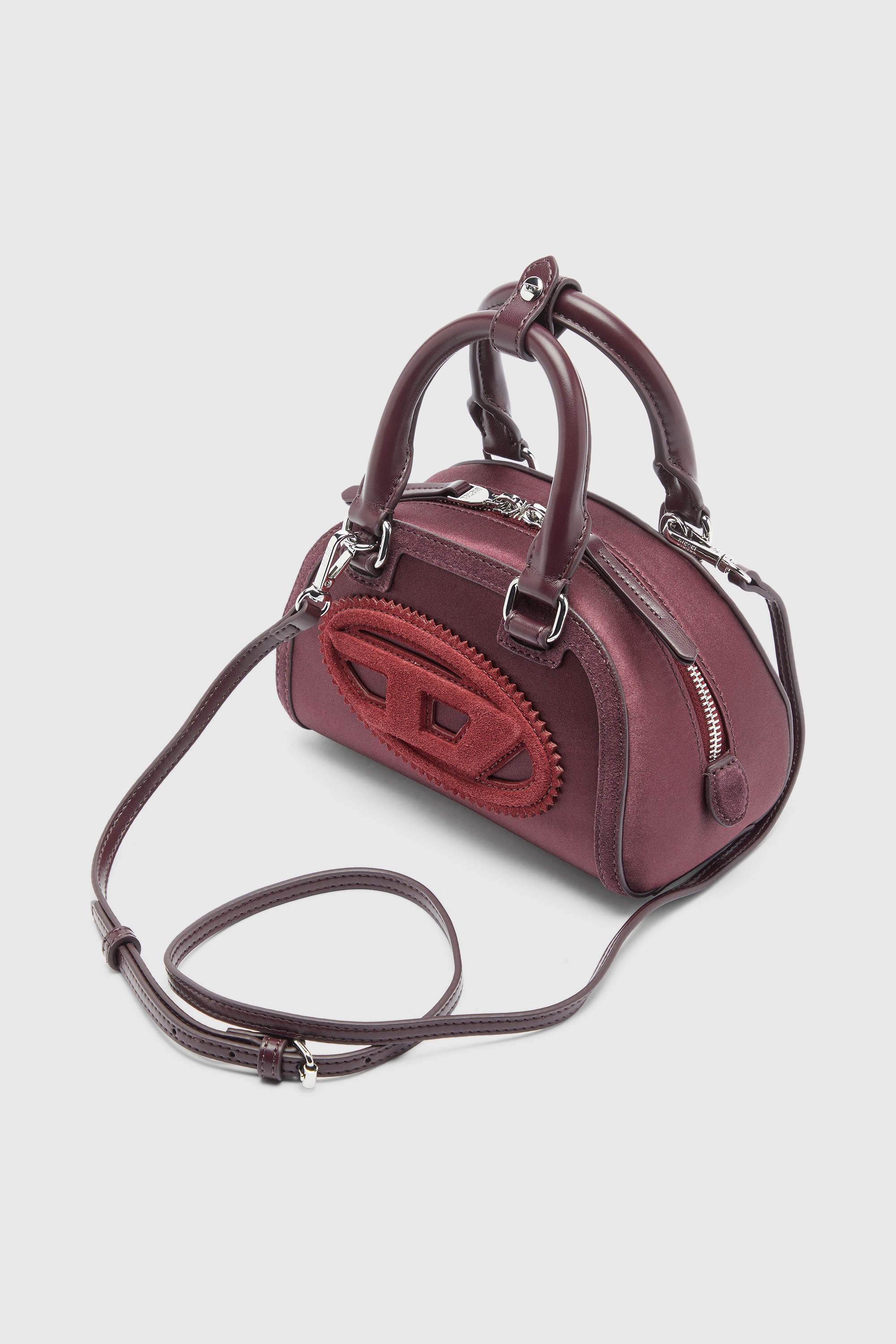 Diesel - 1DR DOME CROSSBODY, Woman's 1DR Dome - Mini crossbody bag in satin and suede in Burgundy - 6