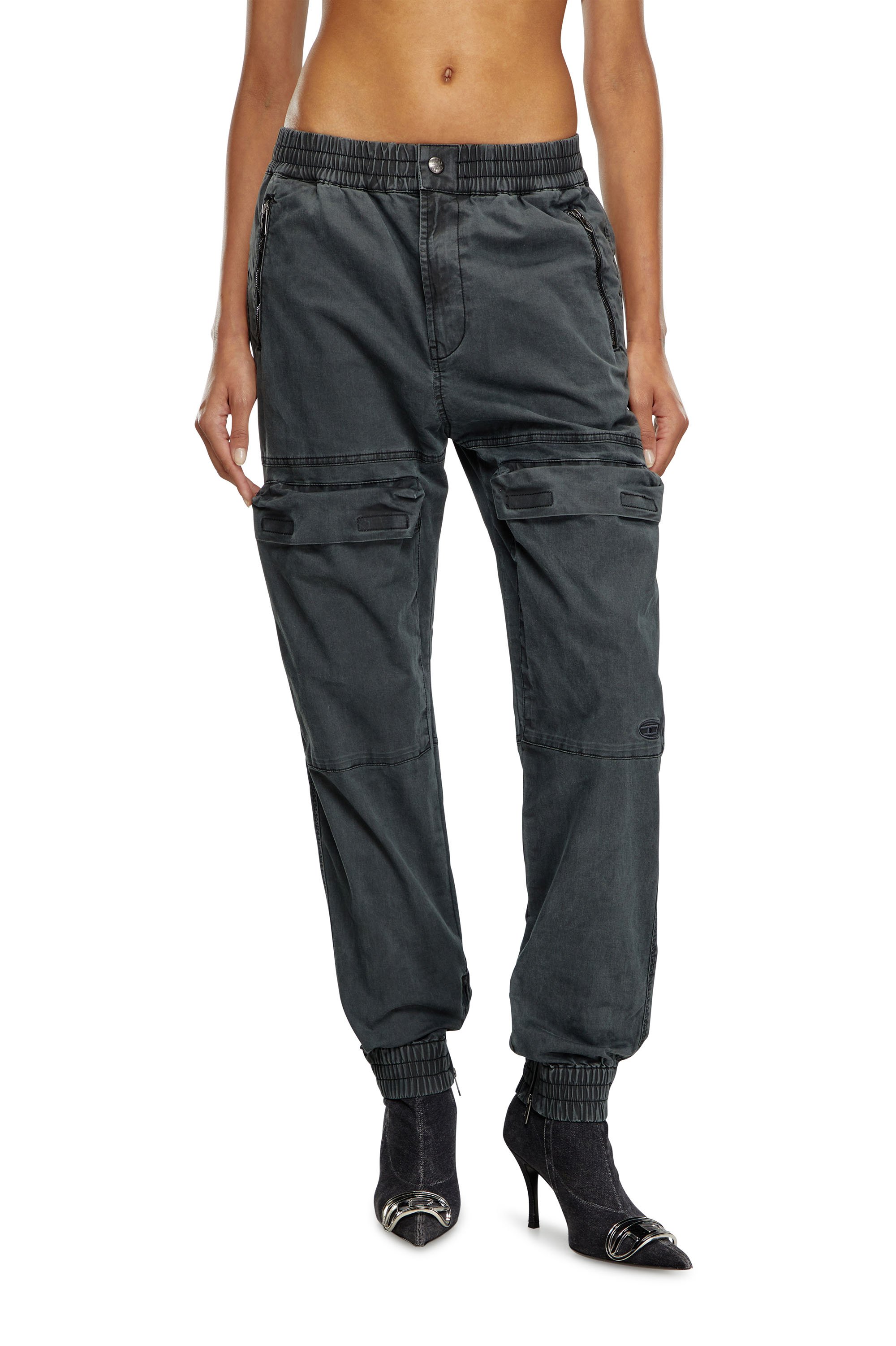 Diesel - P-RIDE, Woman's Cargo track pants in micro-twill in Black - 1