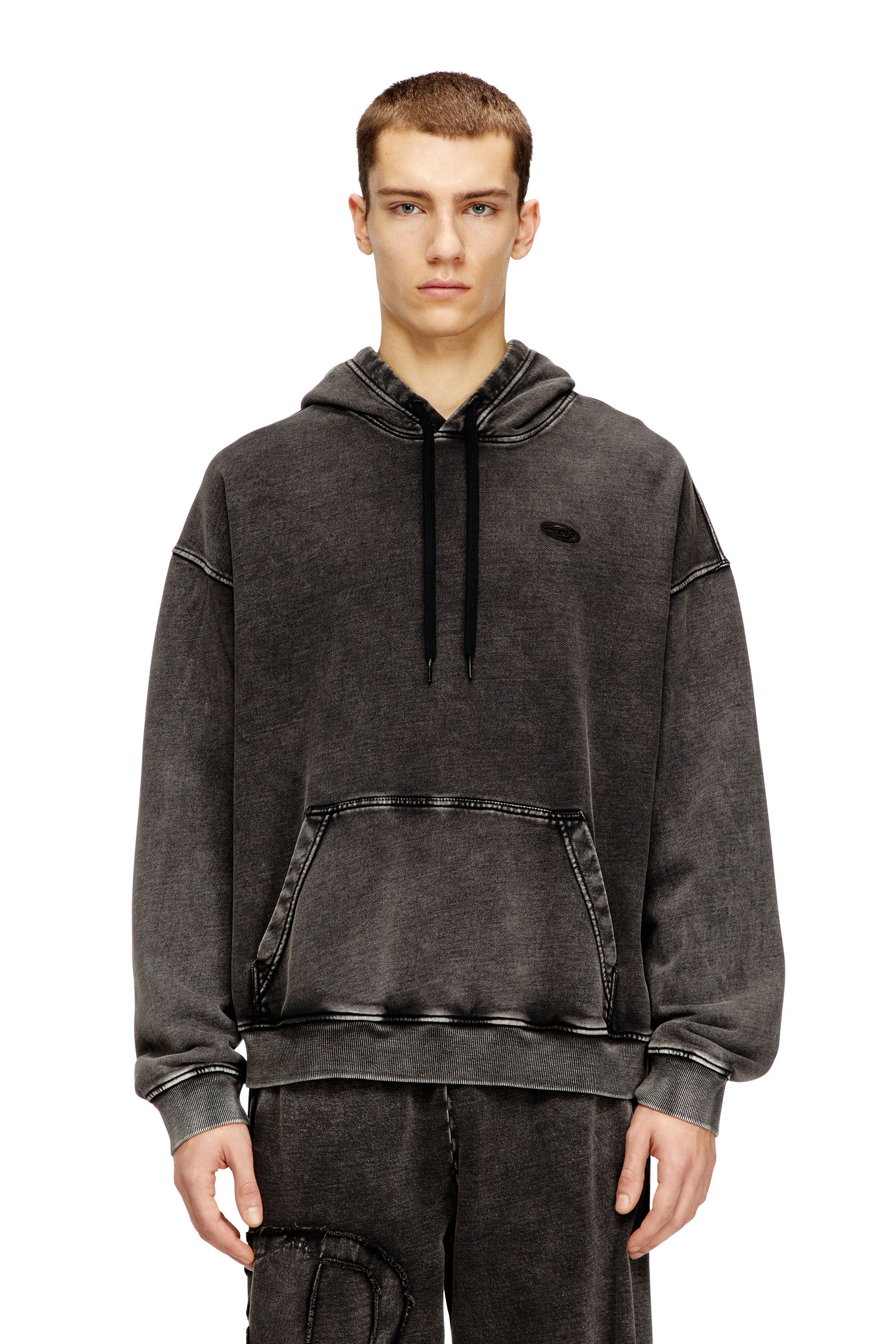 Diesel - S-BOXT-HOOD-DEN, Man's Hoodie with raw-cut back patch in Dark grey - 3