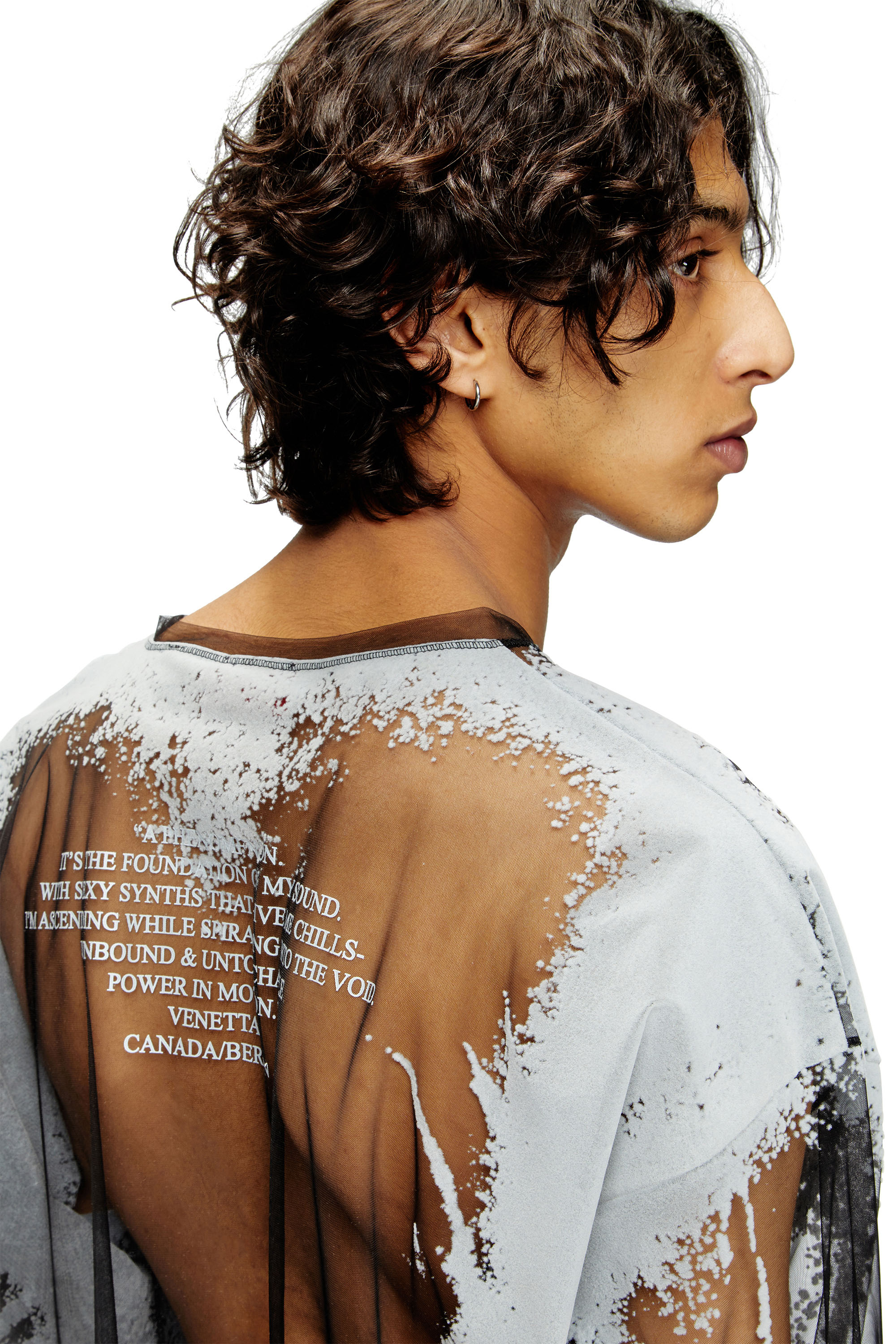 Diesel - T-HASSAN-LS-A, Unisex's Long-sleeve nylon T-shirt with lyrics print in Black - 5